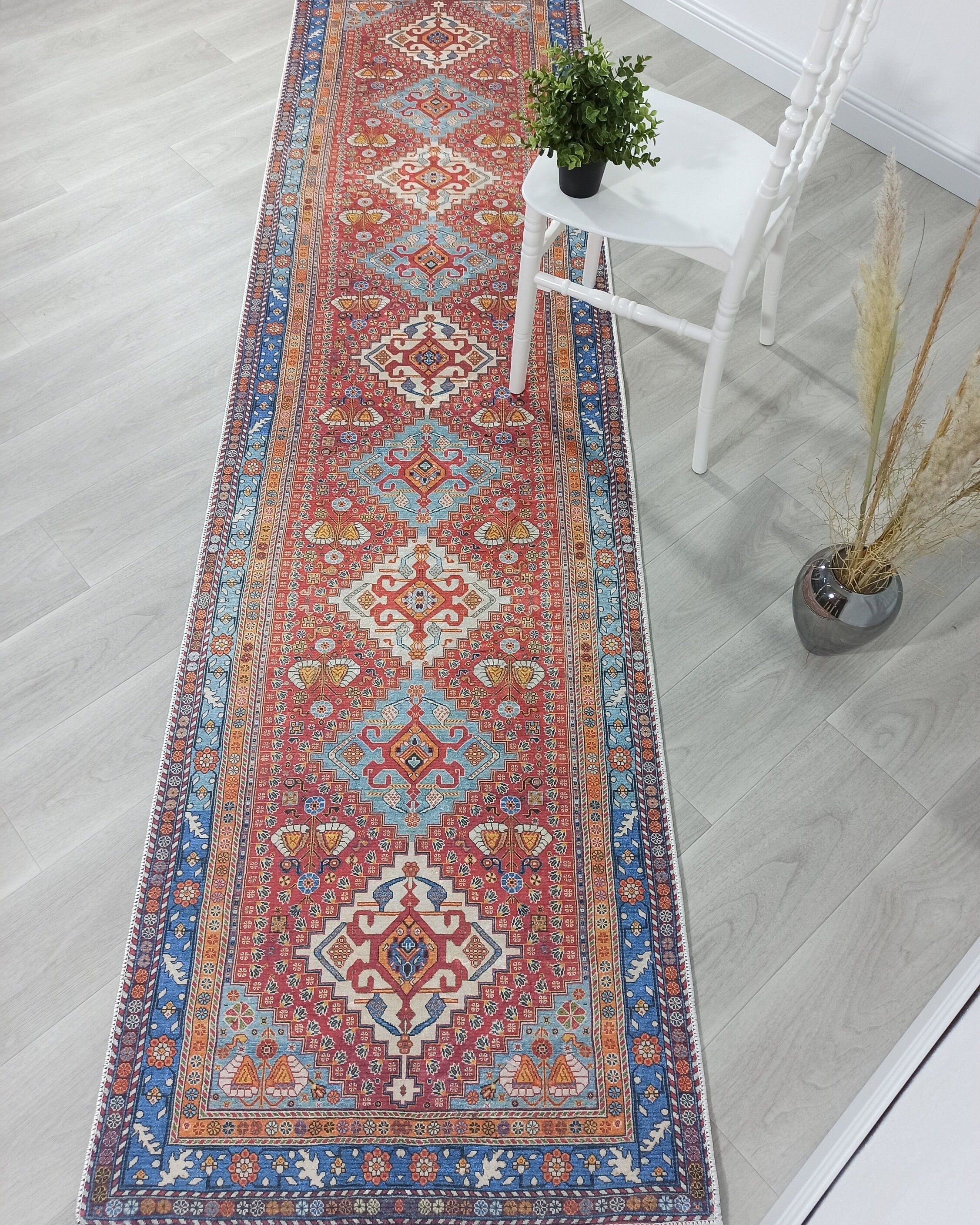 Adia Rug Turkish Red Orange Blue Rug
