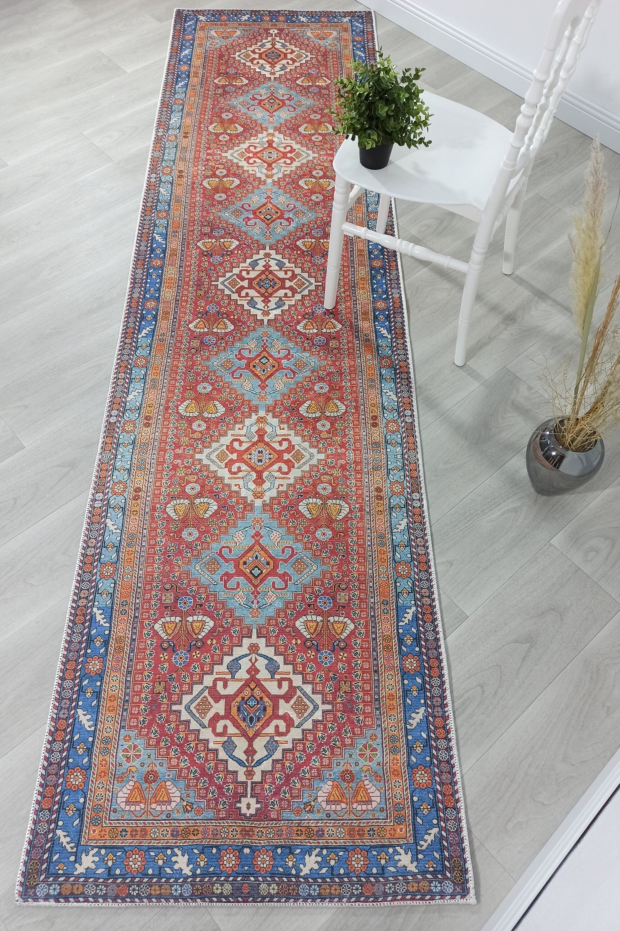 Adia Rug Turkish Red Orange Blue Rug