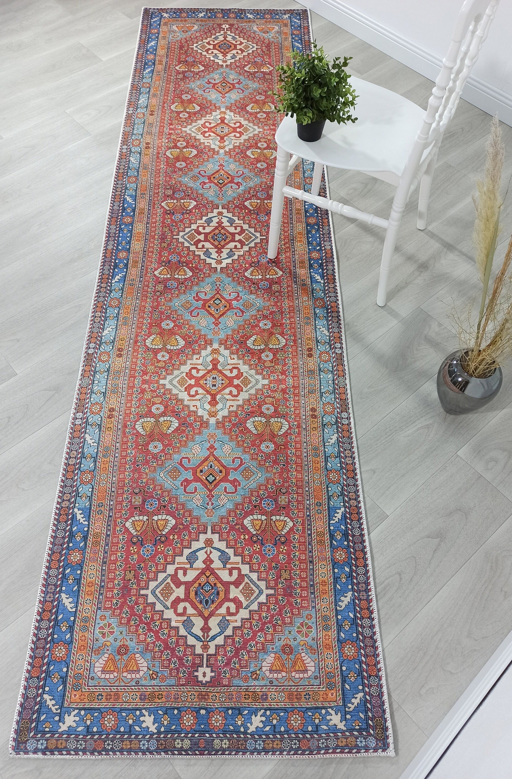 Adia Rug Turkish Red Orange Blue Rug