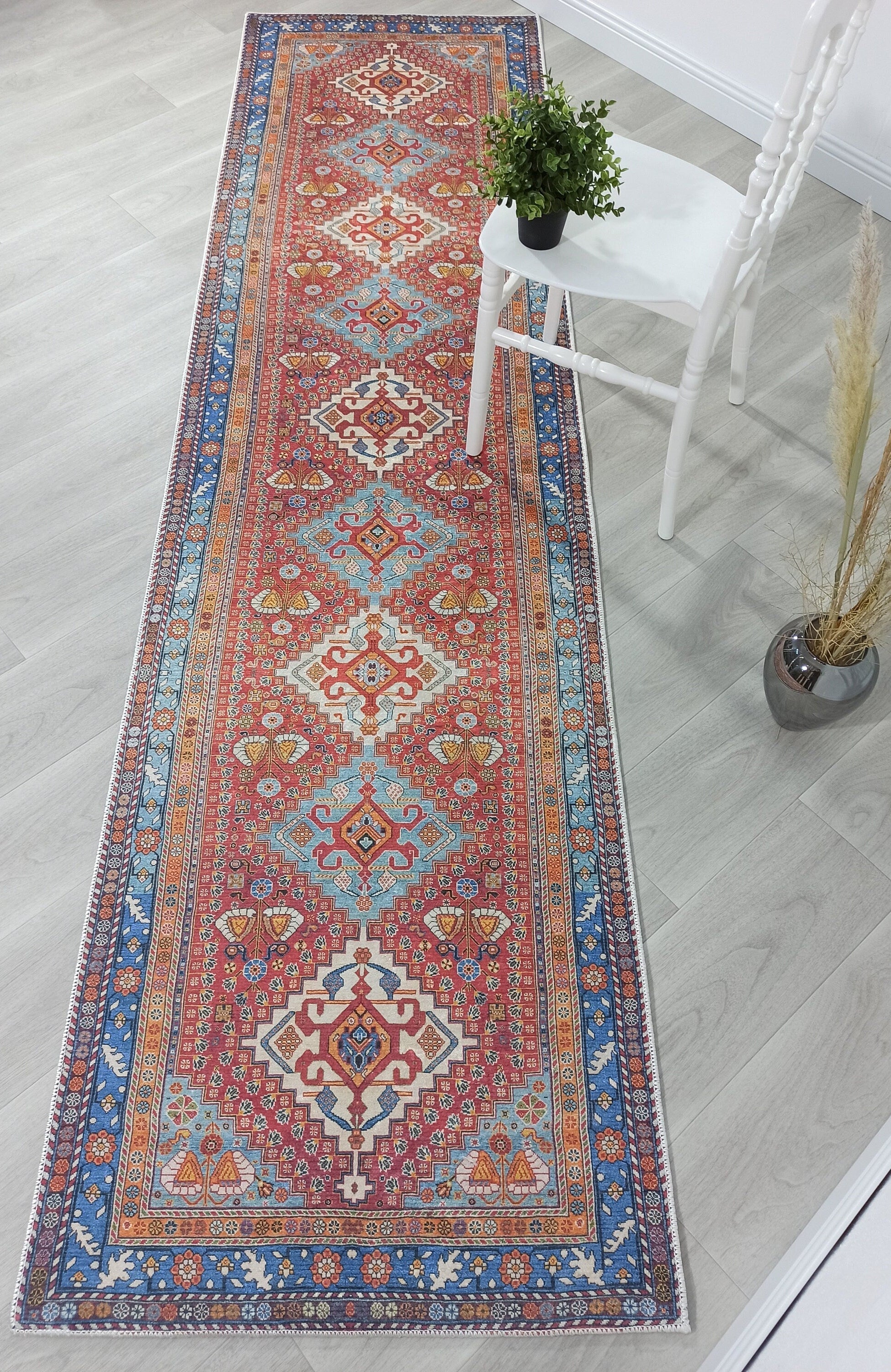 Adia Rug Turkish Red Orange Blue Rug