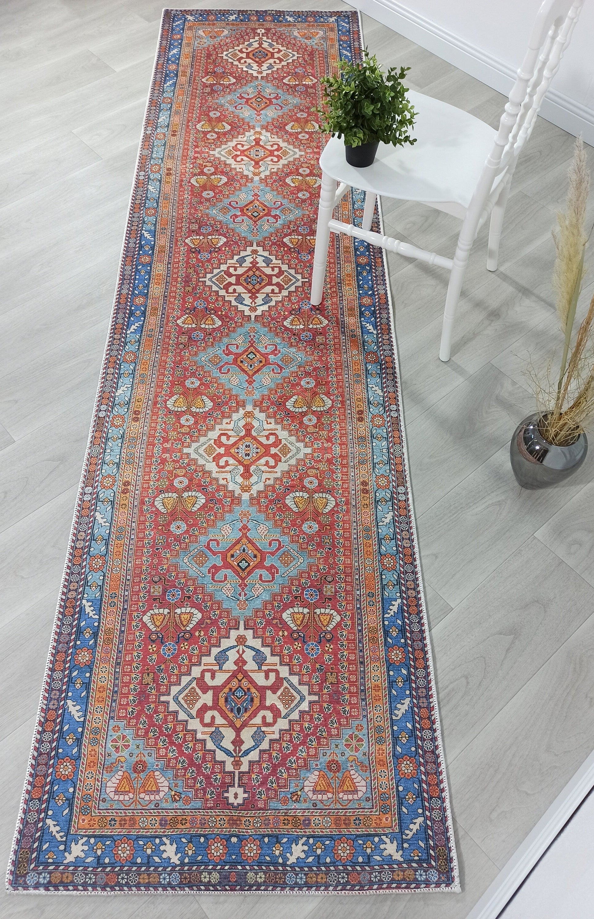 Adia Rug Turkish Red Orange Blue Rug