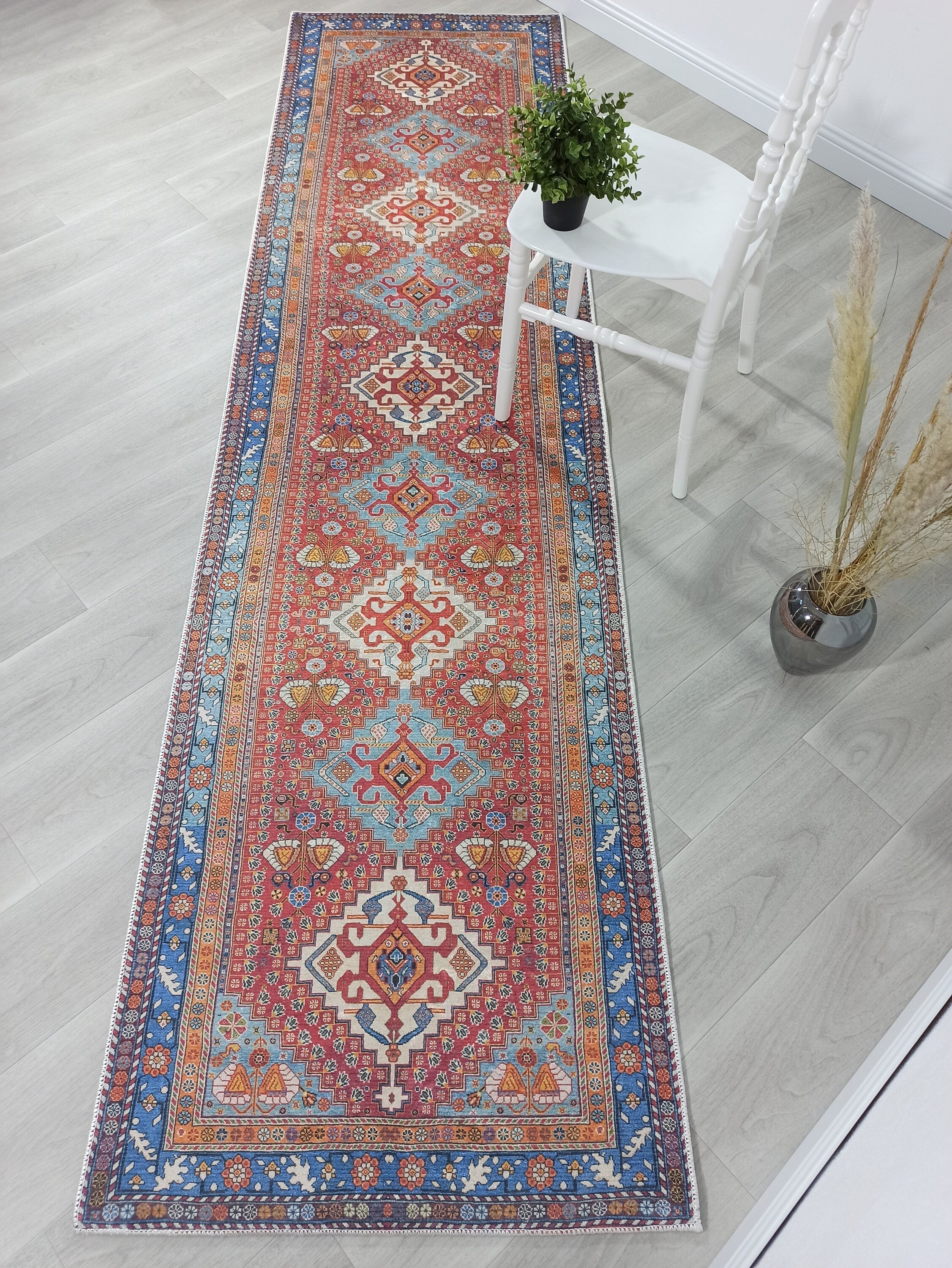 Adia Rug Turkish Red Orange Blue Rug