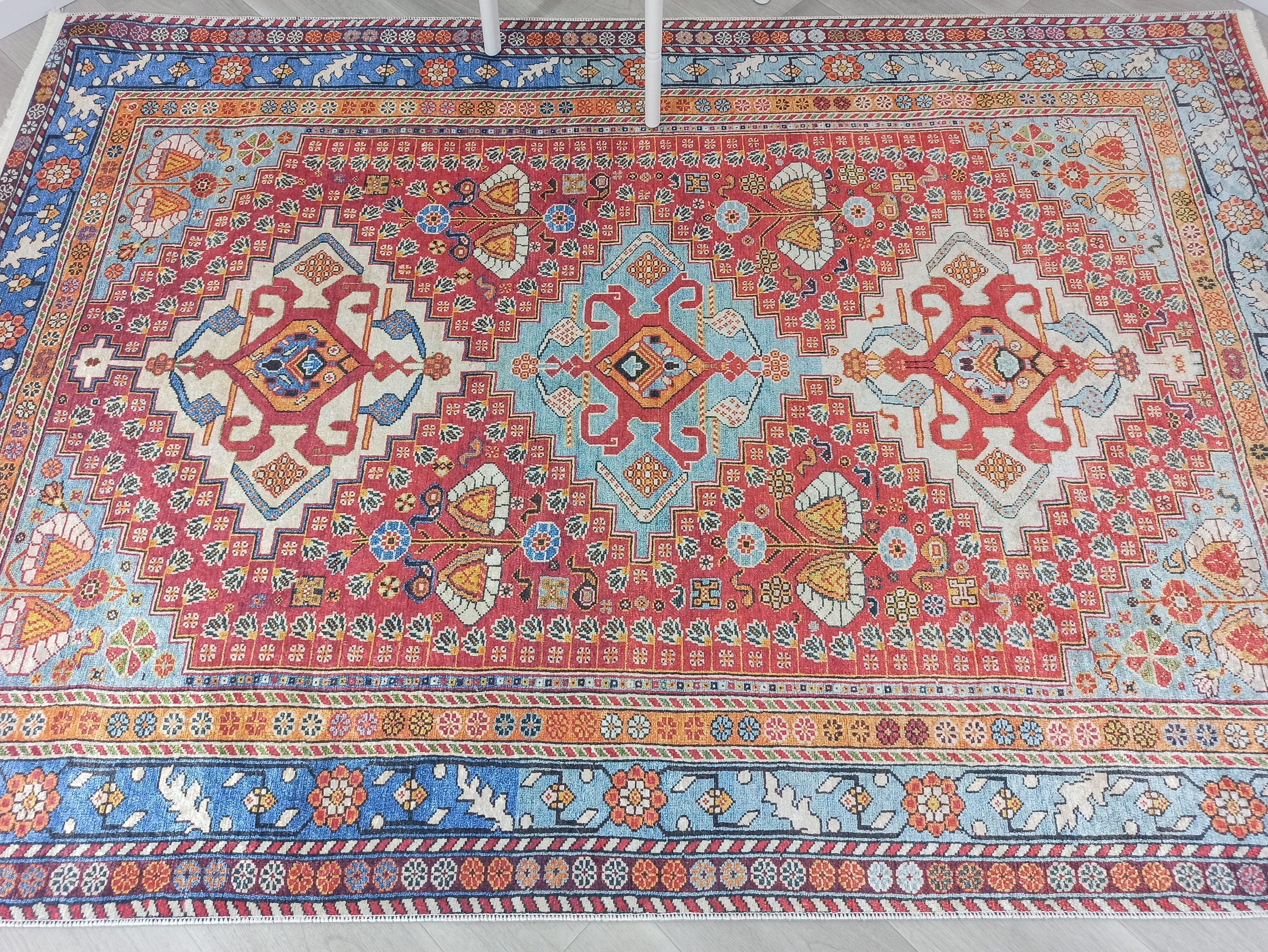 Adia Rug Turkish Red Orange Blue Rug