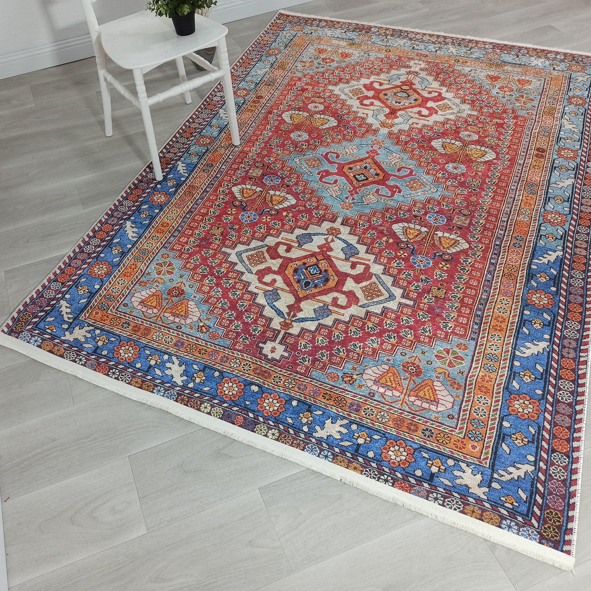 Adia Rug Turkish Red Orange Blue Rug