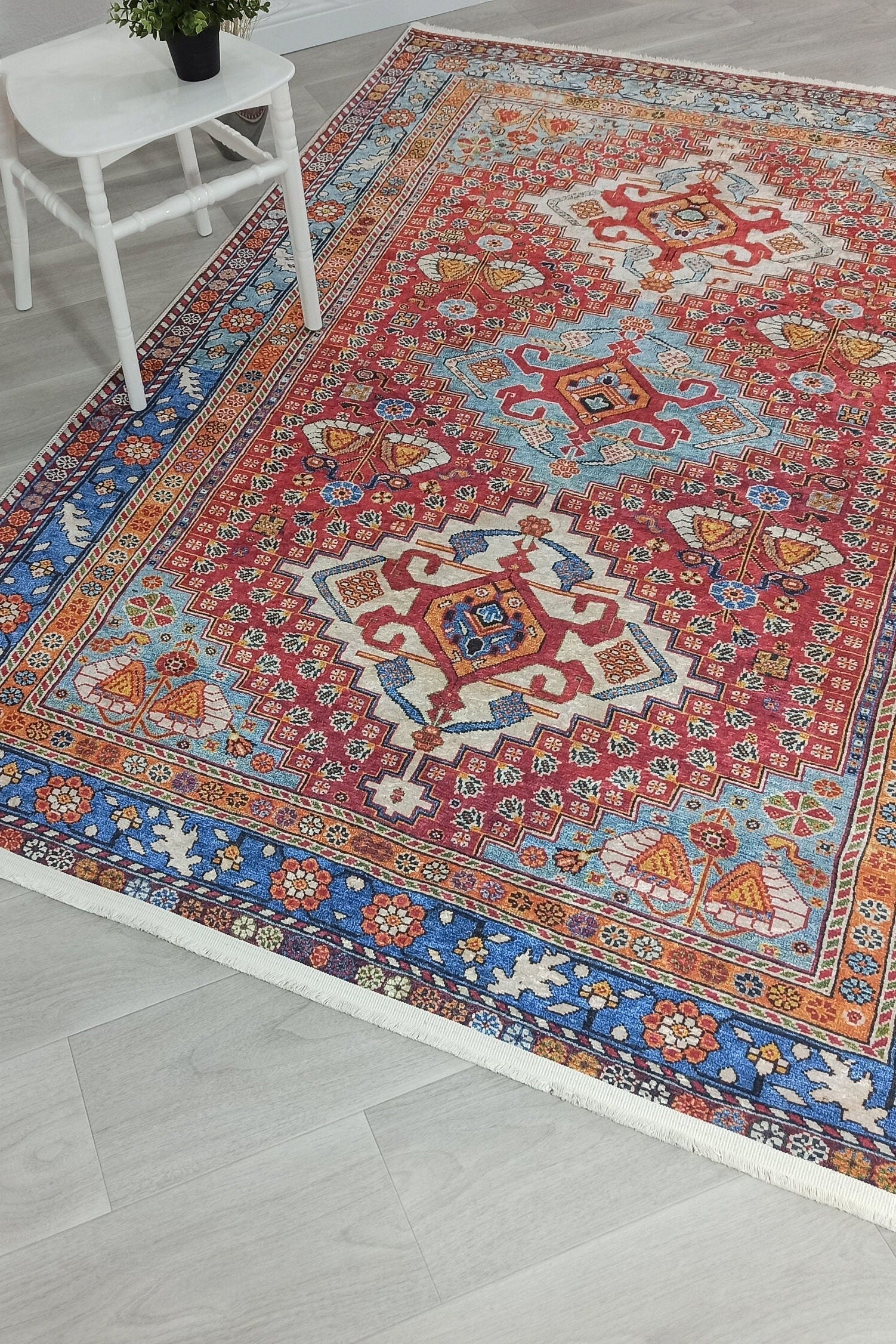 Adia Rug Turkish Red Orange Blue Rug