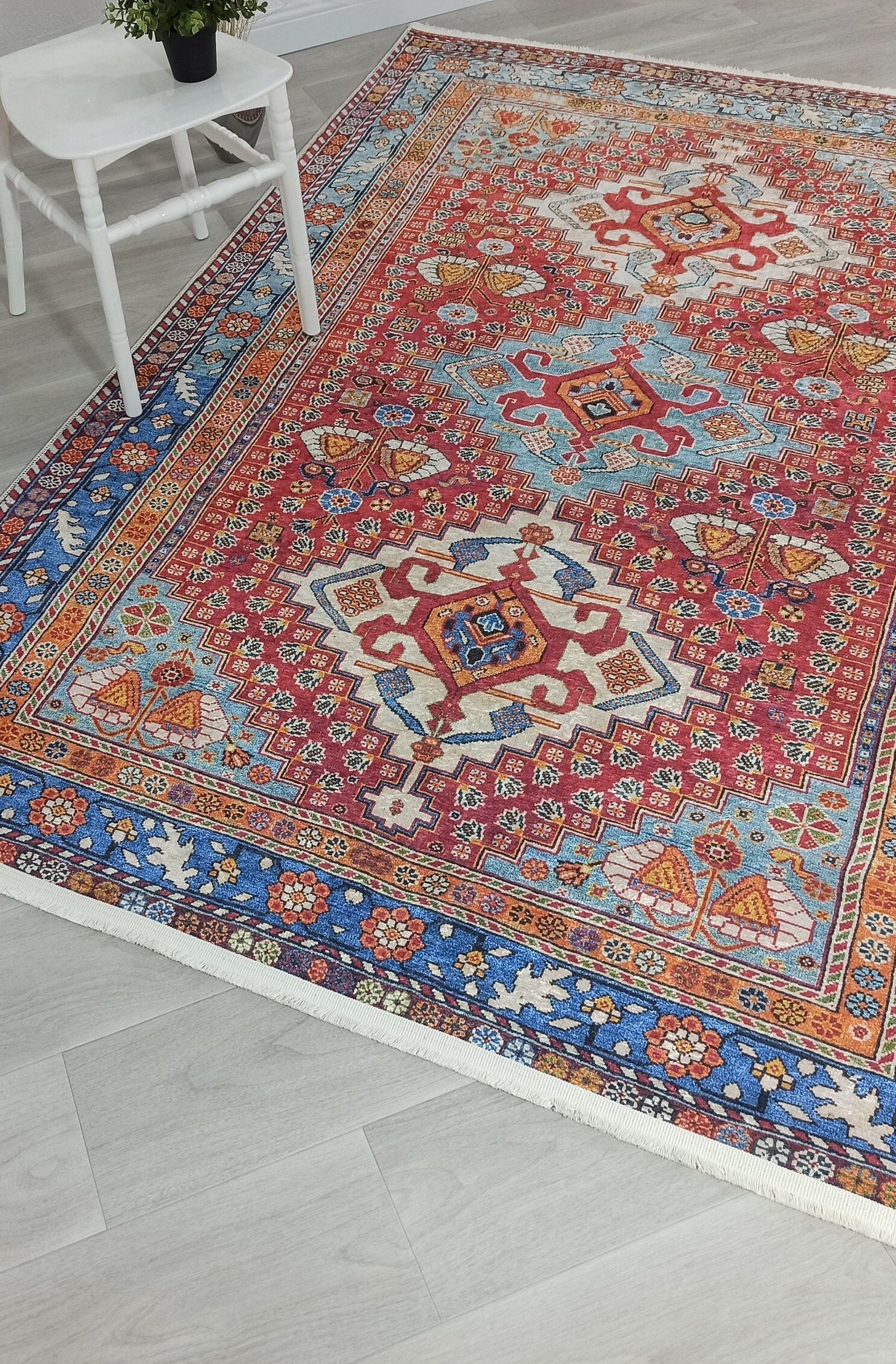Adia Rug Turkish Red Orange Blue Rug