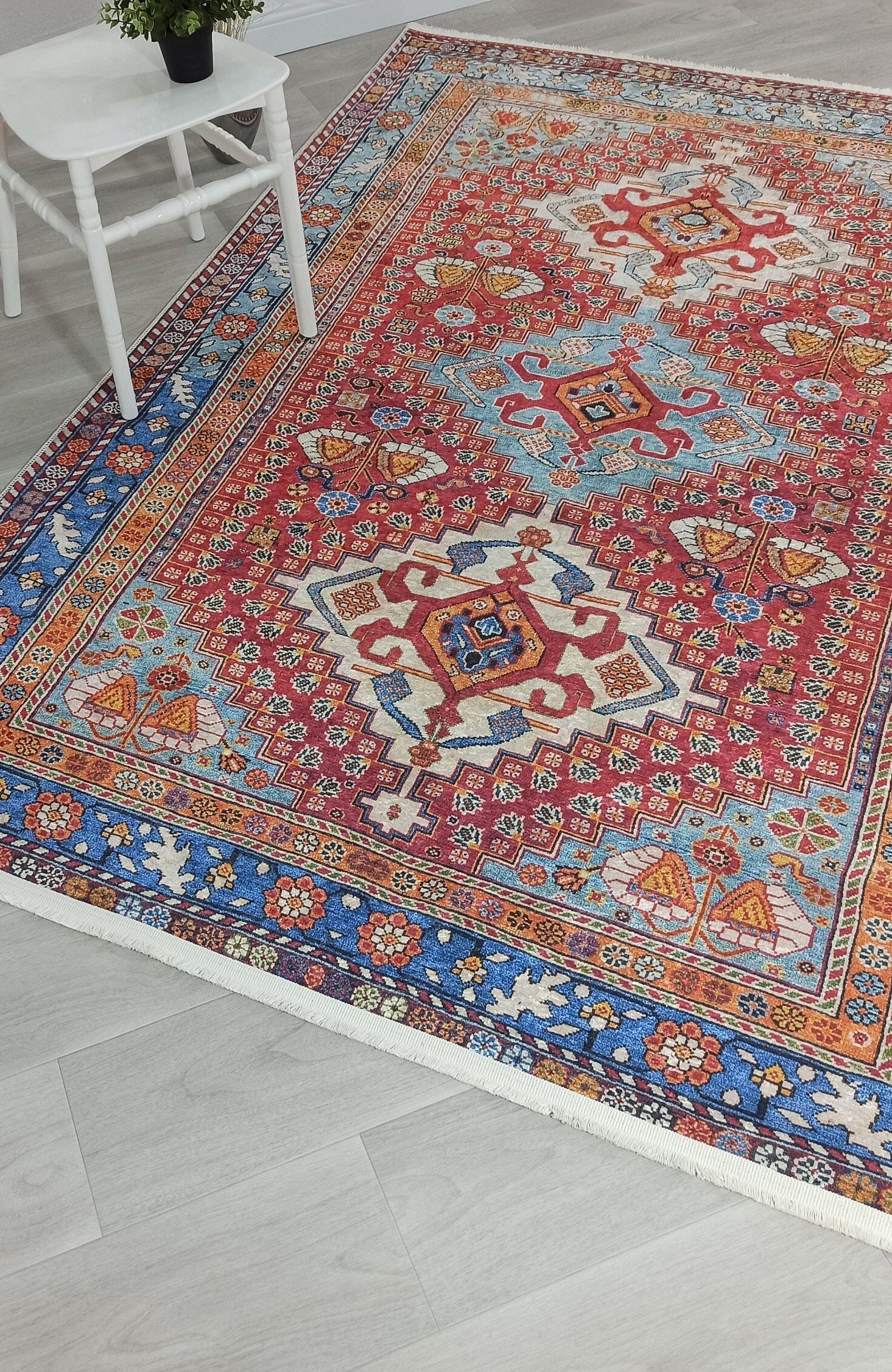 Adia Rug Turkish Red Orange Blue Rug