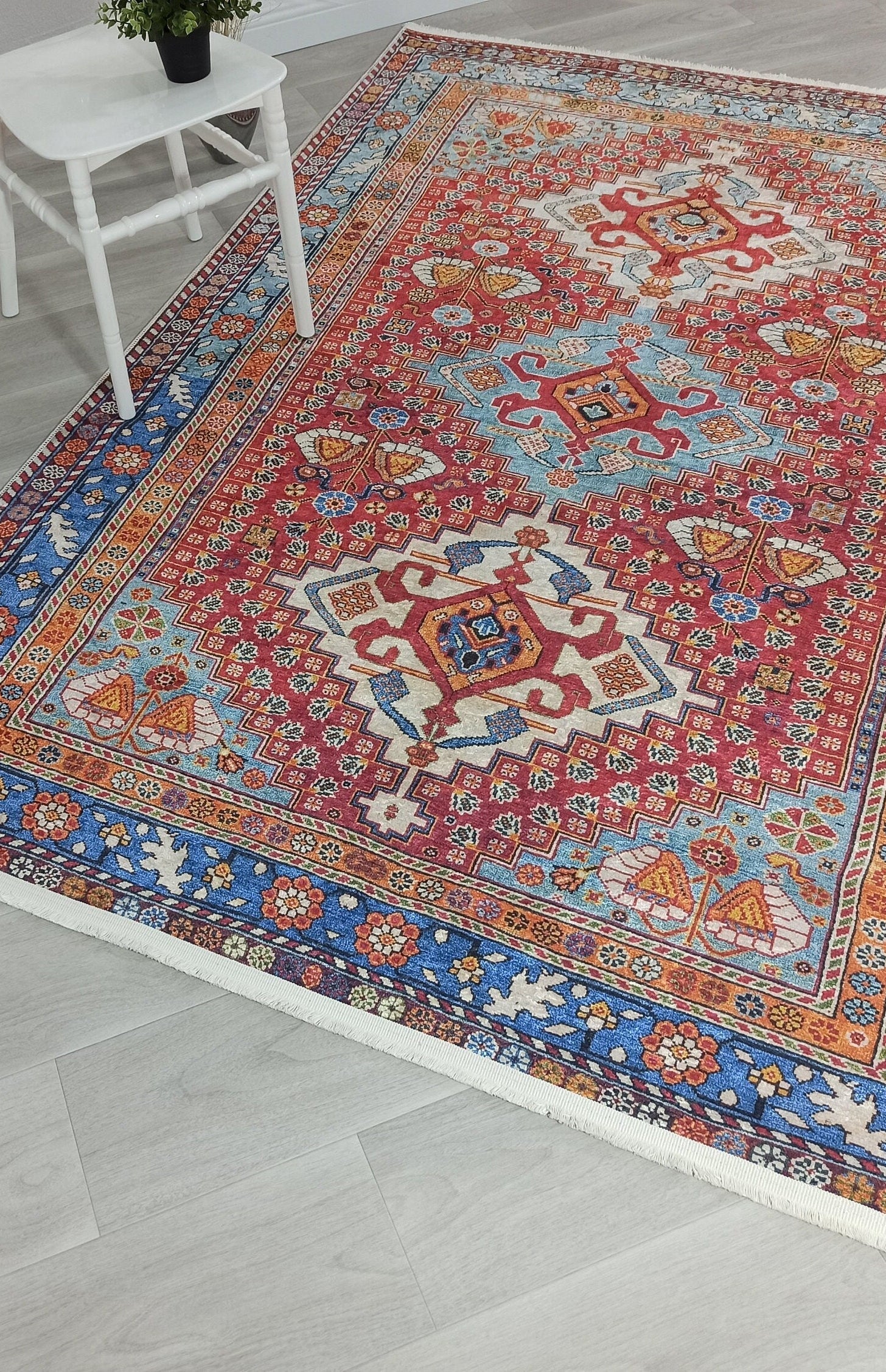 Adia Rug Turkish Red Orange Blue Rug
