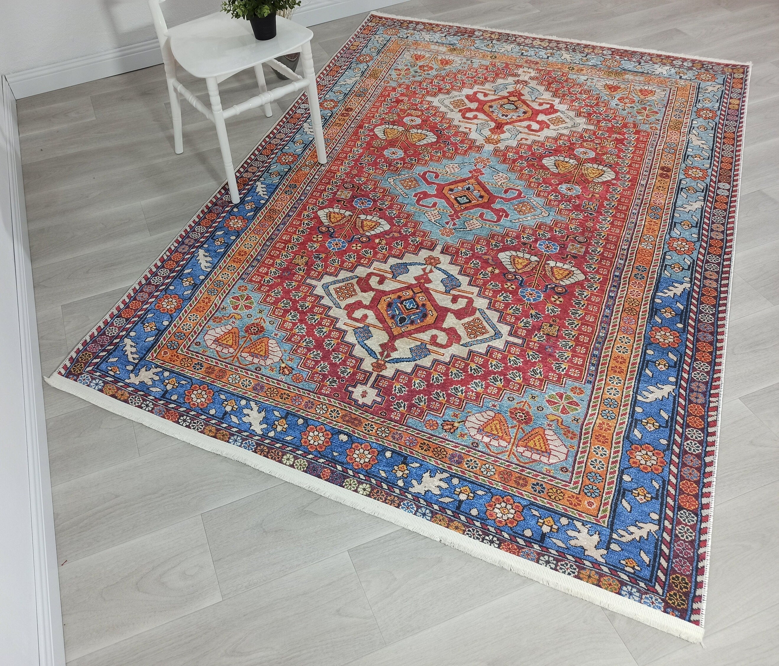Adia Rug Turkish Red Orange Blue Rug