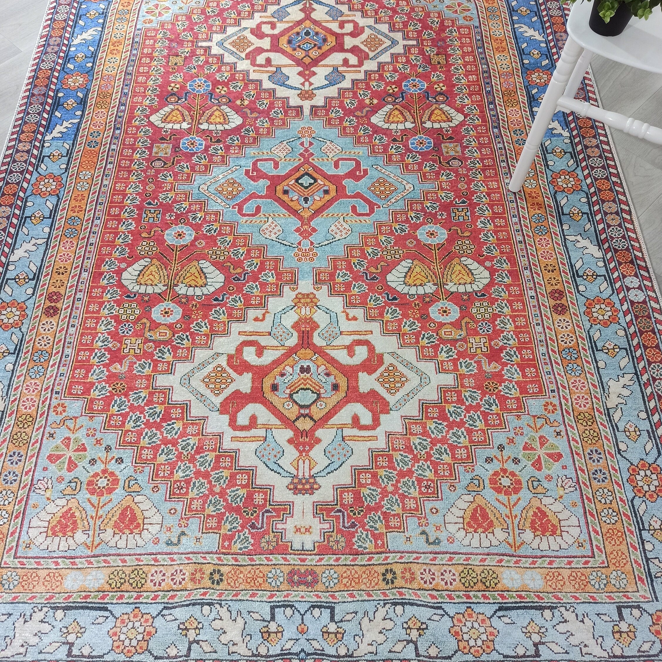 Adia Rug Turkish Red Orange Blue Rug