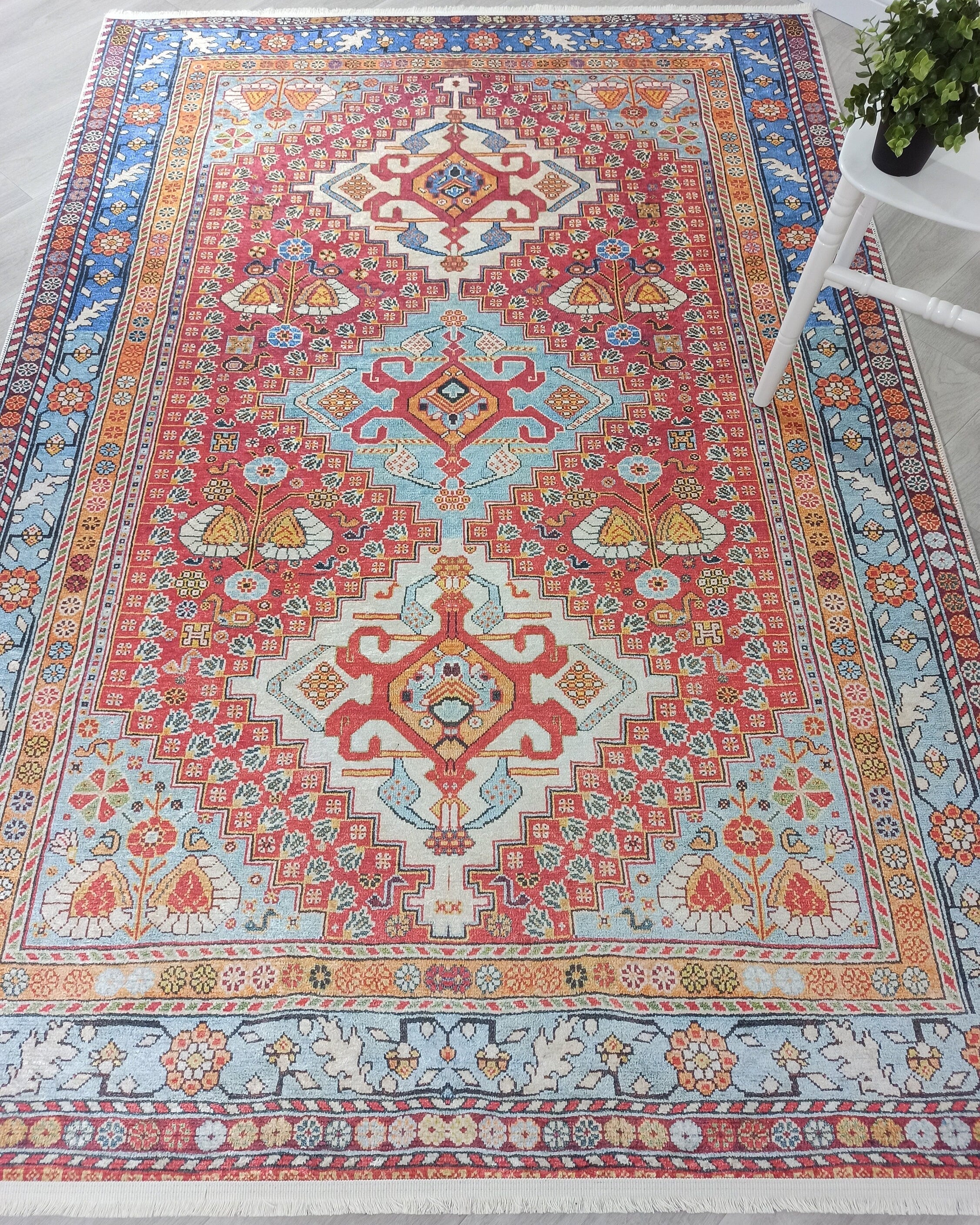 Adia Rug Turkish Red Orange Blue Rug