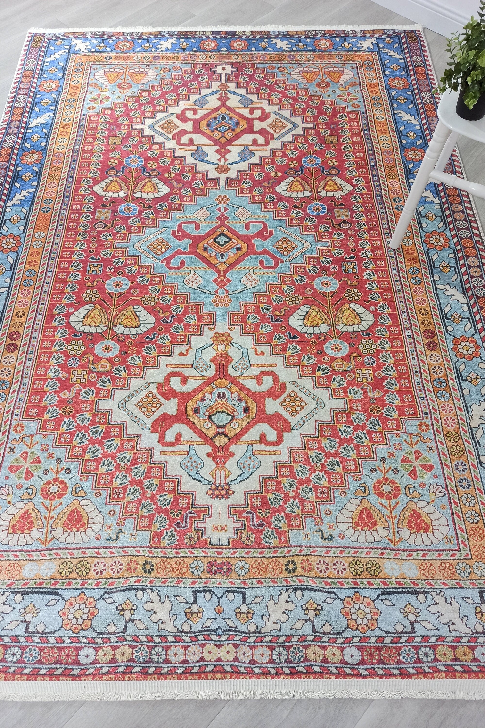 Adia Rug Turkish Red Orange Blue Rug