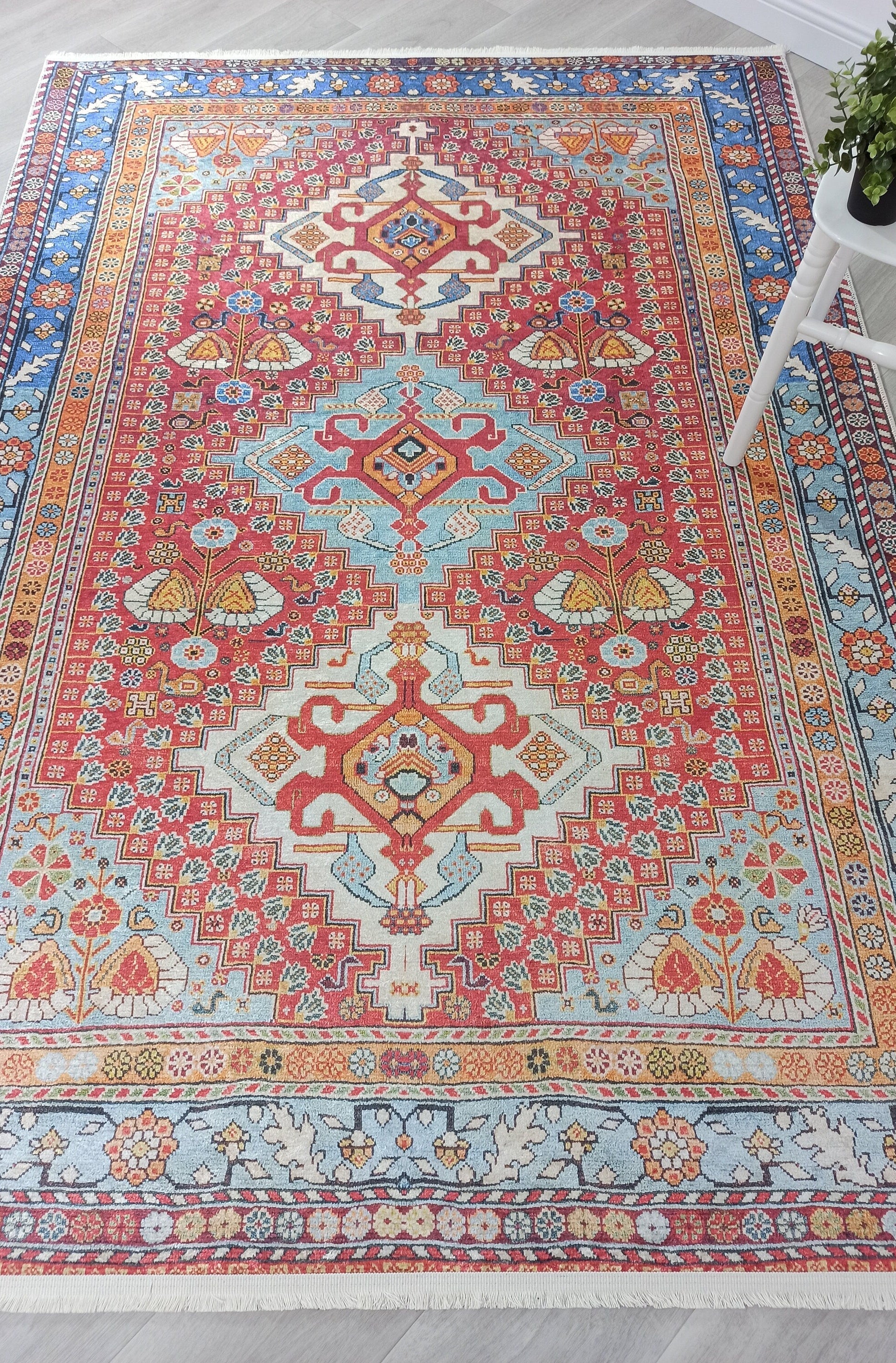 Adia Rug Turkish Red Orange Blue Rug