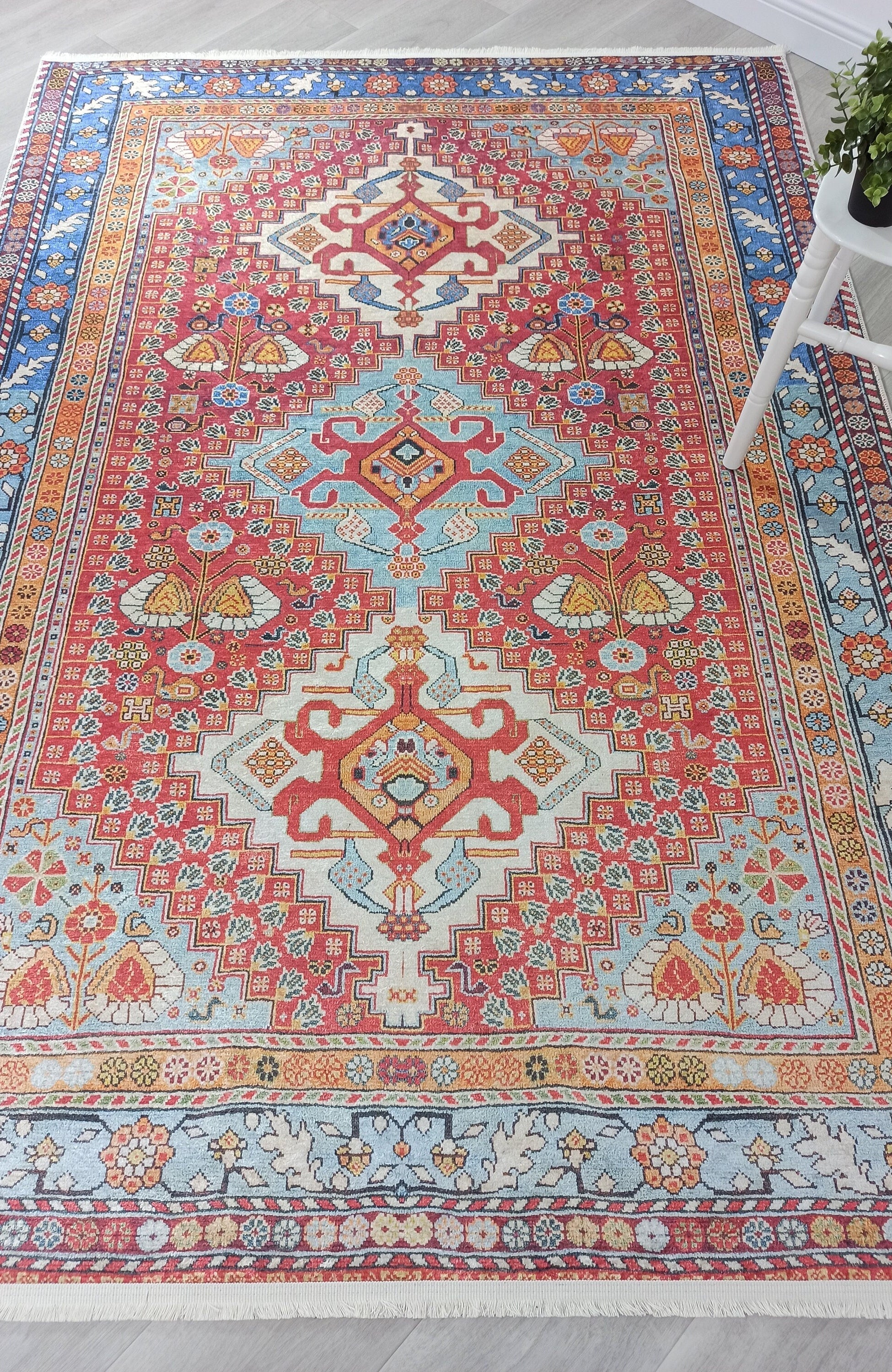 Adia Rug Turkish Red Orange Blue Rug