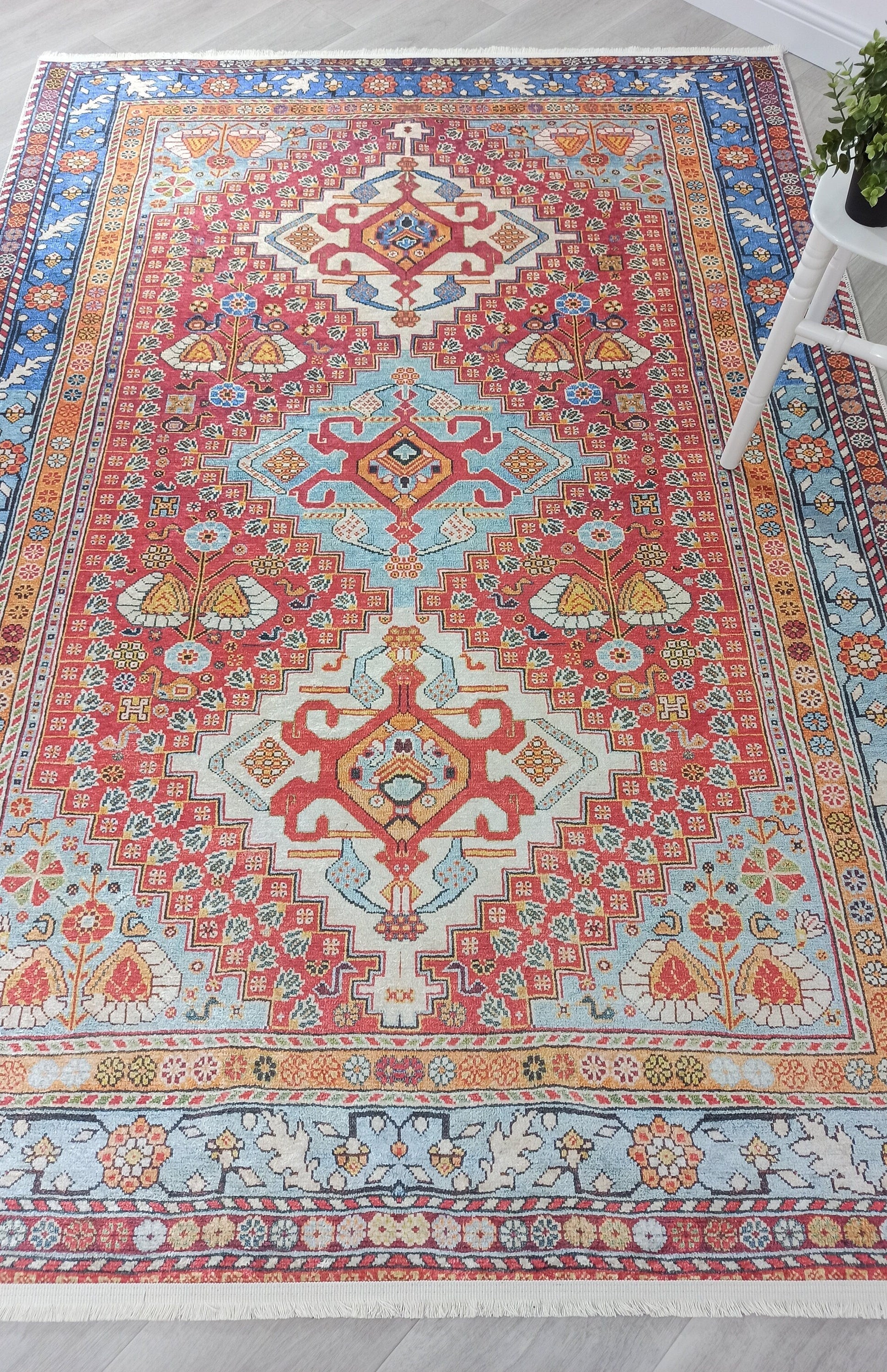 Adia Rug Turkish Red Orange Blue Rug