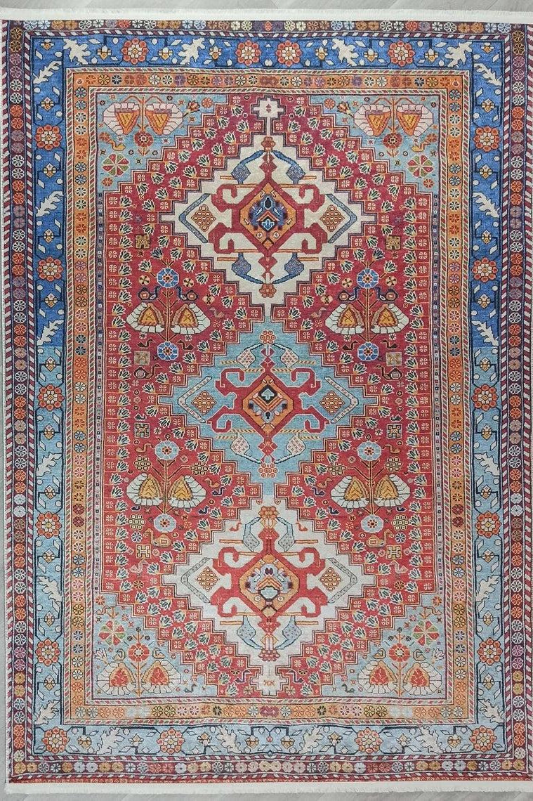 Adia Rug Turkish Red Orange Blue Rug