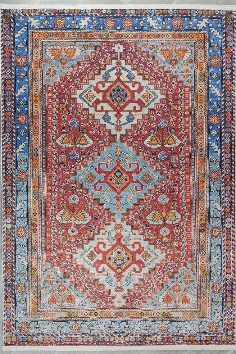 Adia Rug Turkish Red Orange Blue Rug