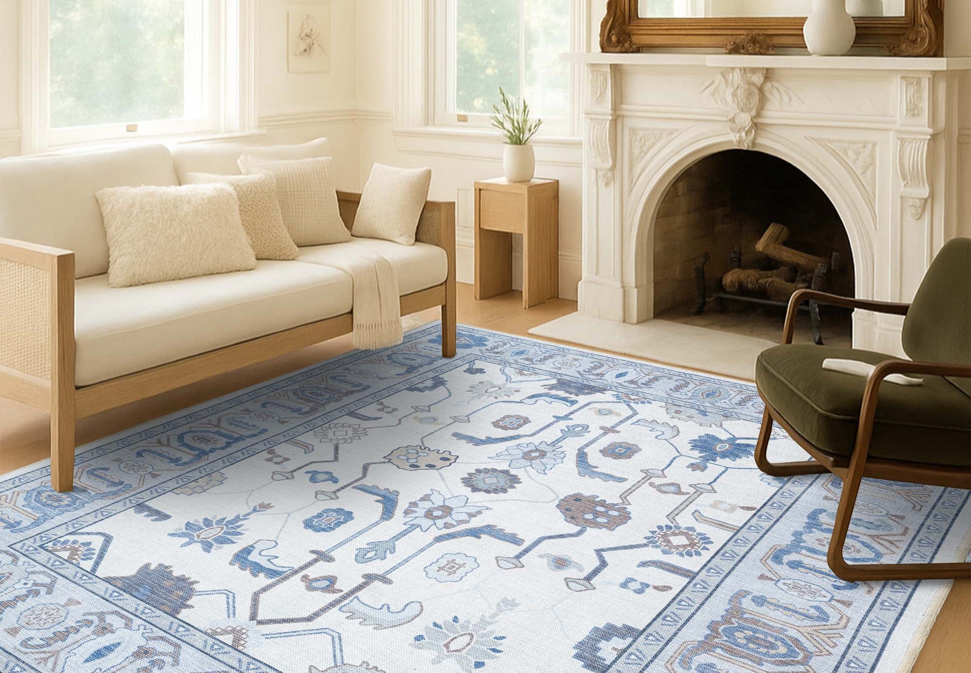 Adler Navy Blue Gray Modern Oushak Rug