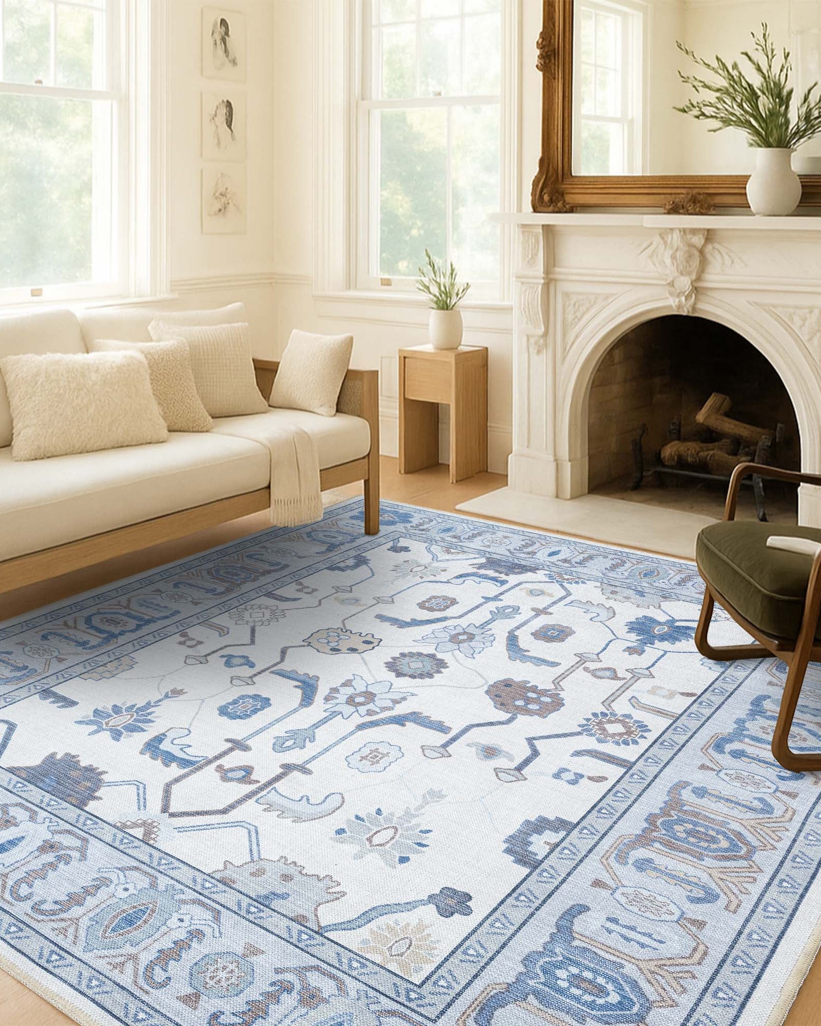 Adler Navy Blue Gray Modern Oushak Rug