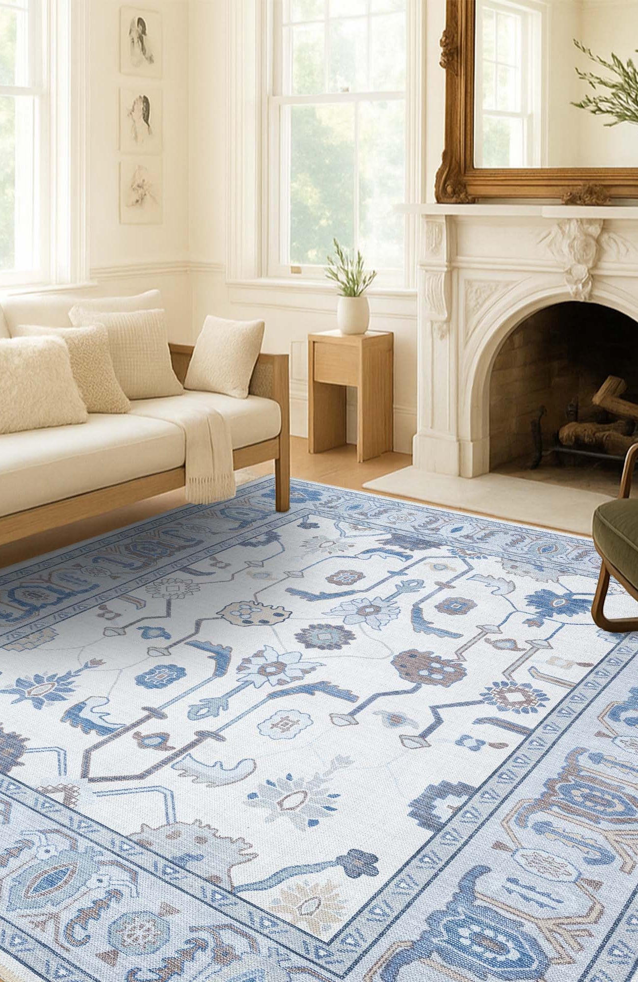 Adler Navy Blue Gray Modern Oushak Rug