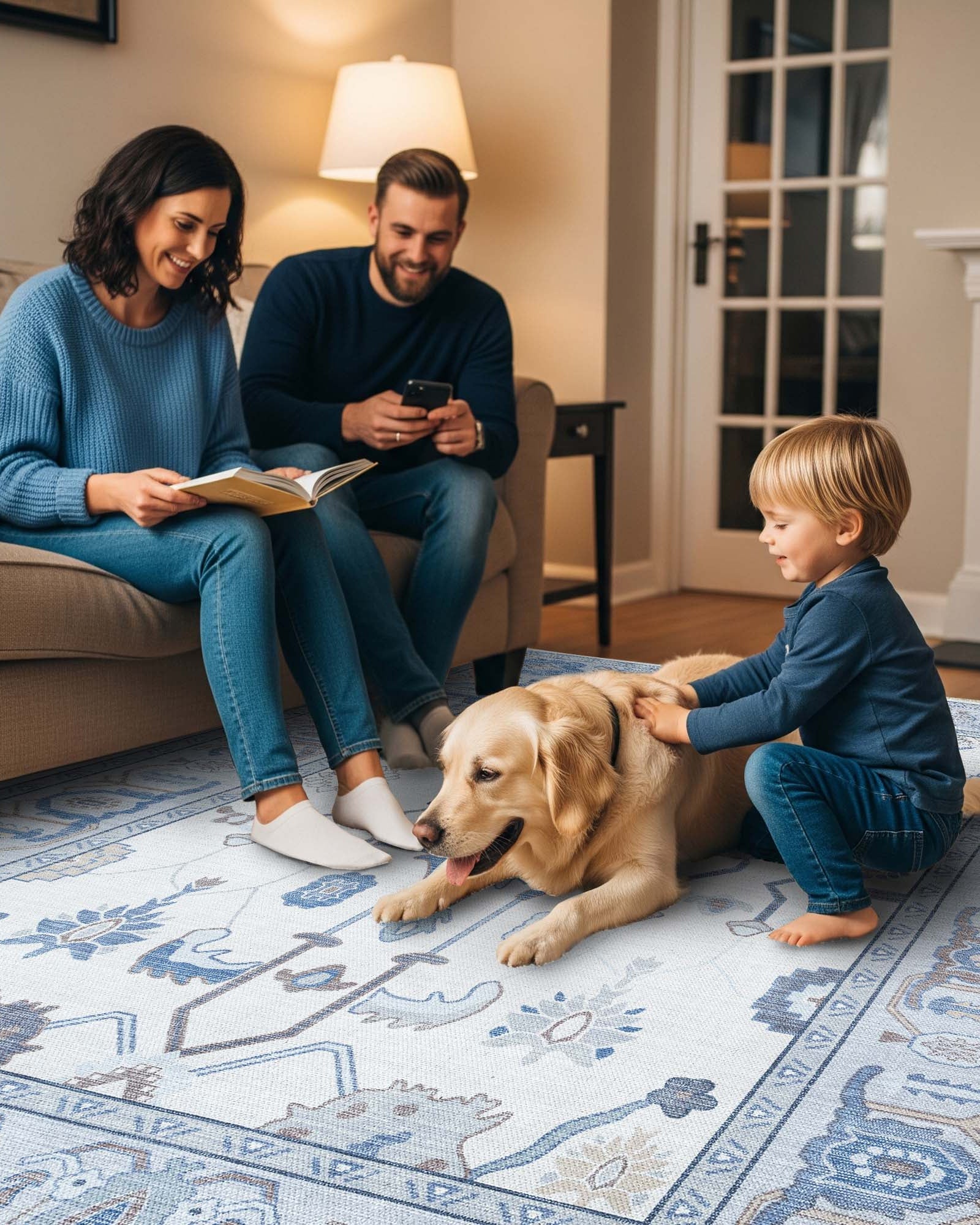 Adler Navy Blue Gray Modern Oushak Rug