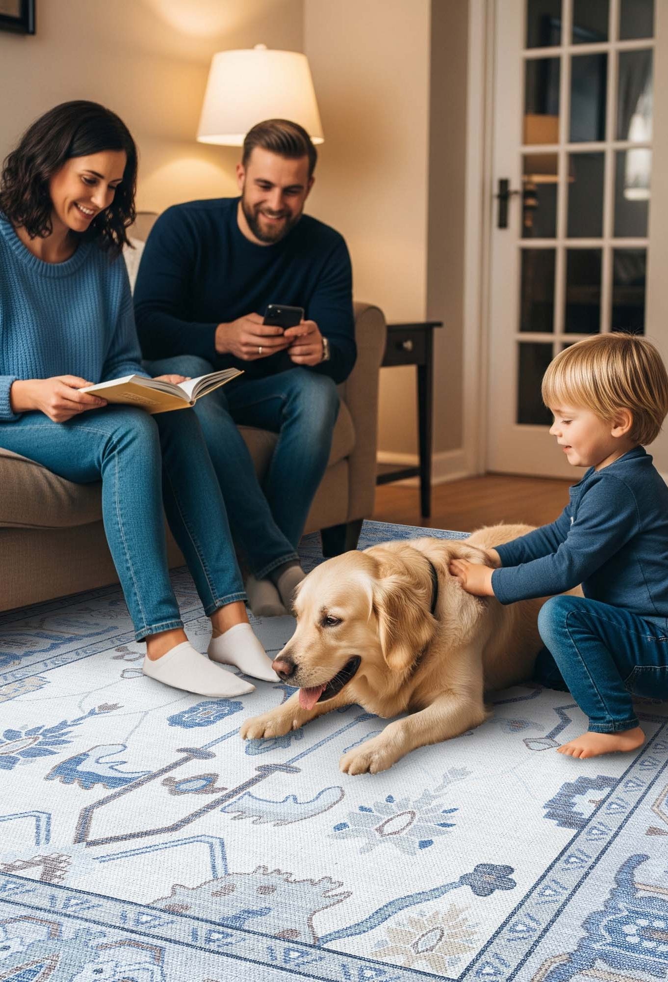 Adler Navy Blue Gray Modern Oushak Rug