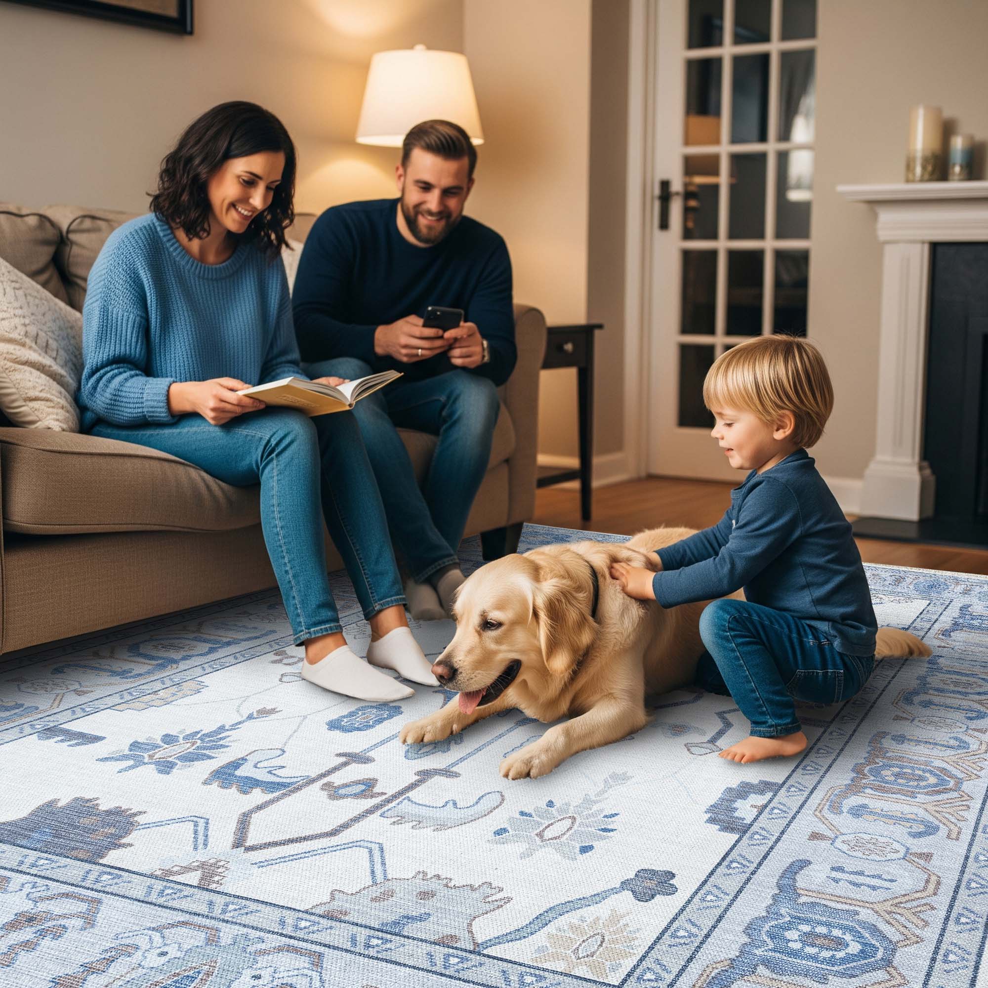 Adler Navy Blue Gray Modern Oushak Rug