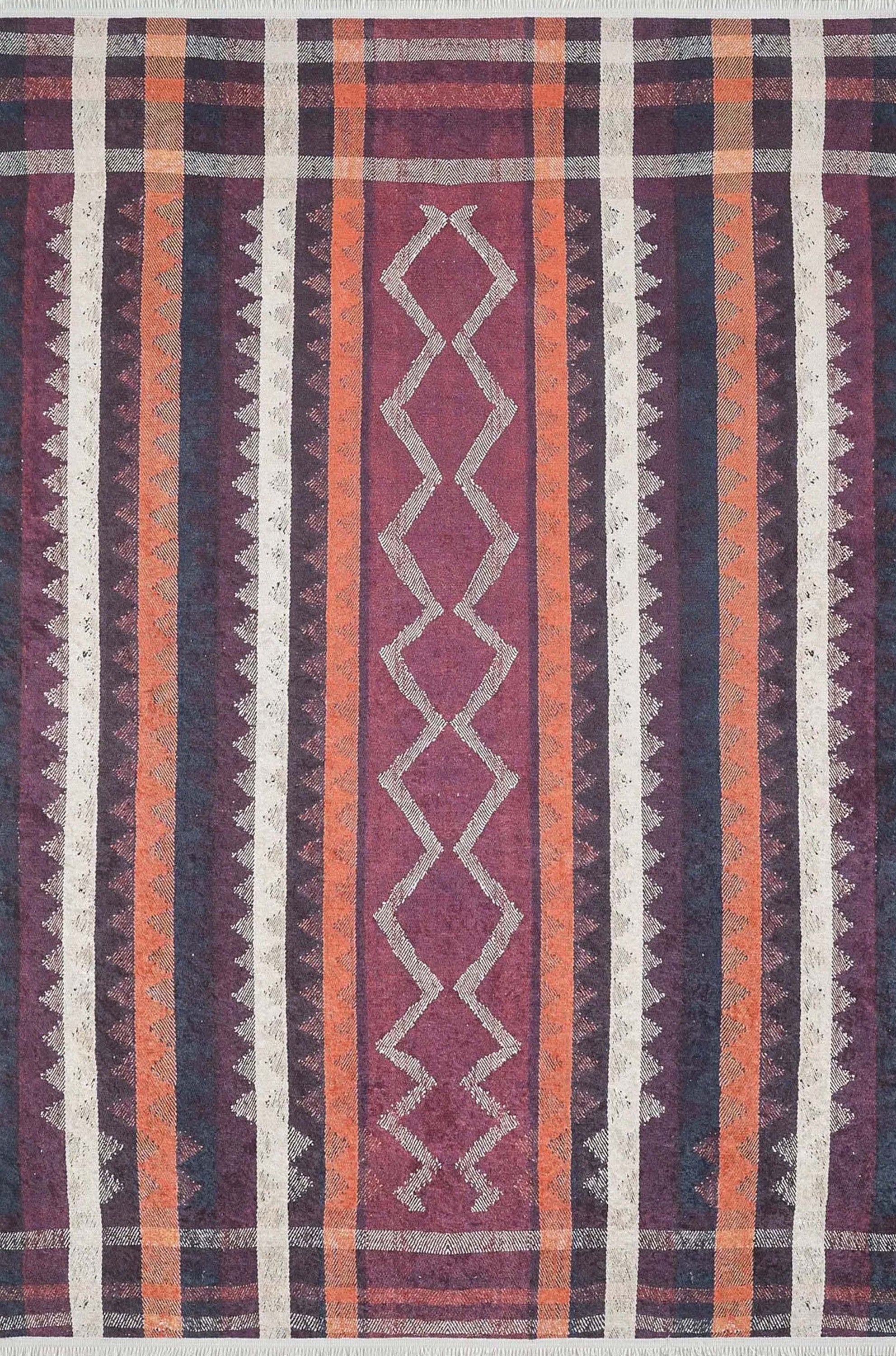 Afaf Turkish Orange Black Beige Kilim Rug