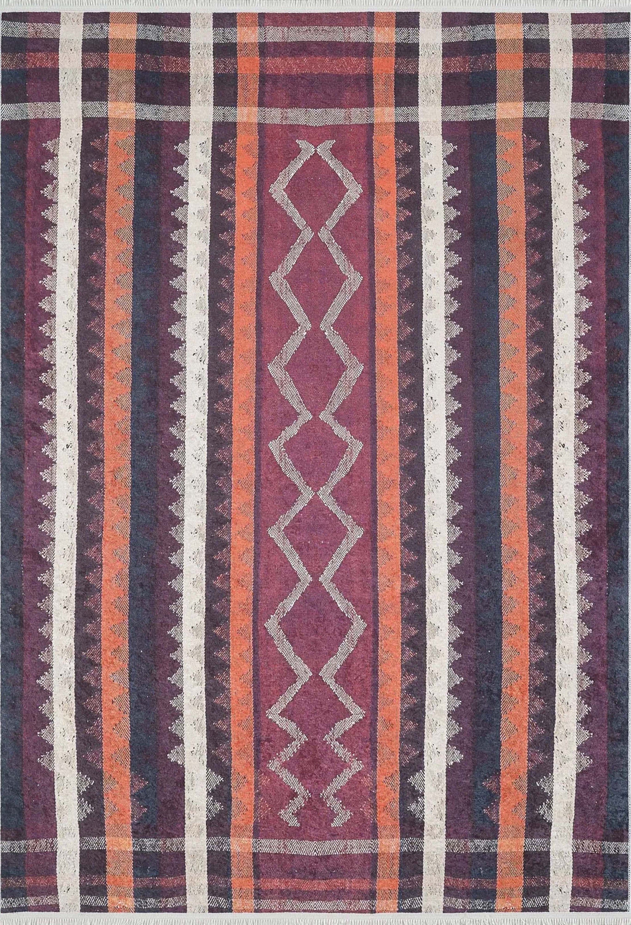 Afaf Turkish Orange Black Beige Kilim Rug