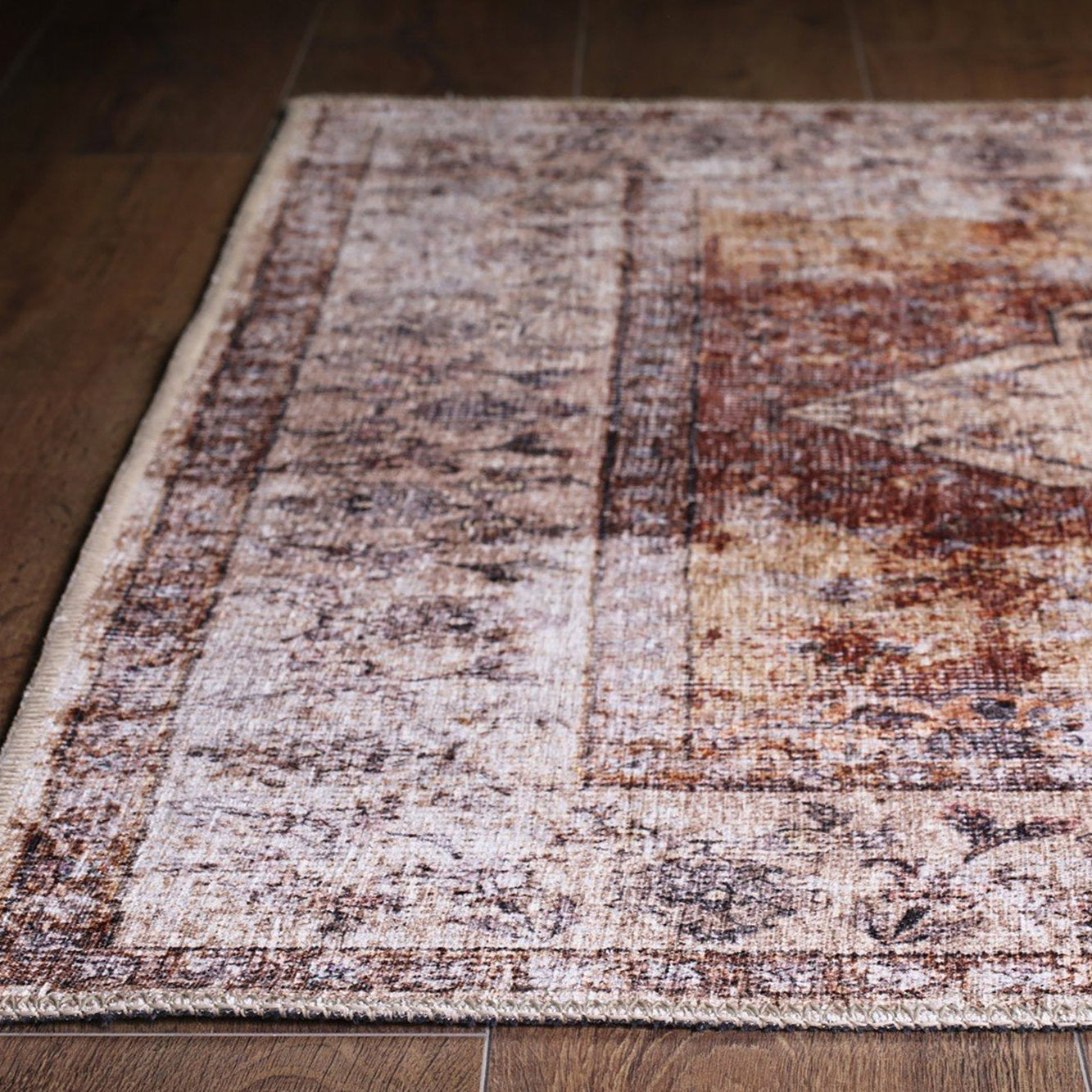 Aisha Oriental Distressed Red and Beige Rug