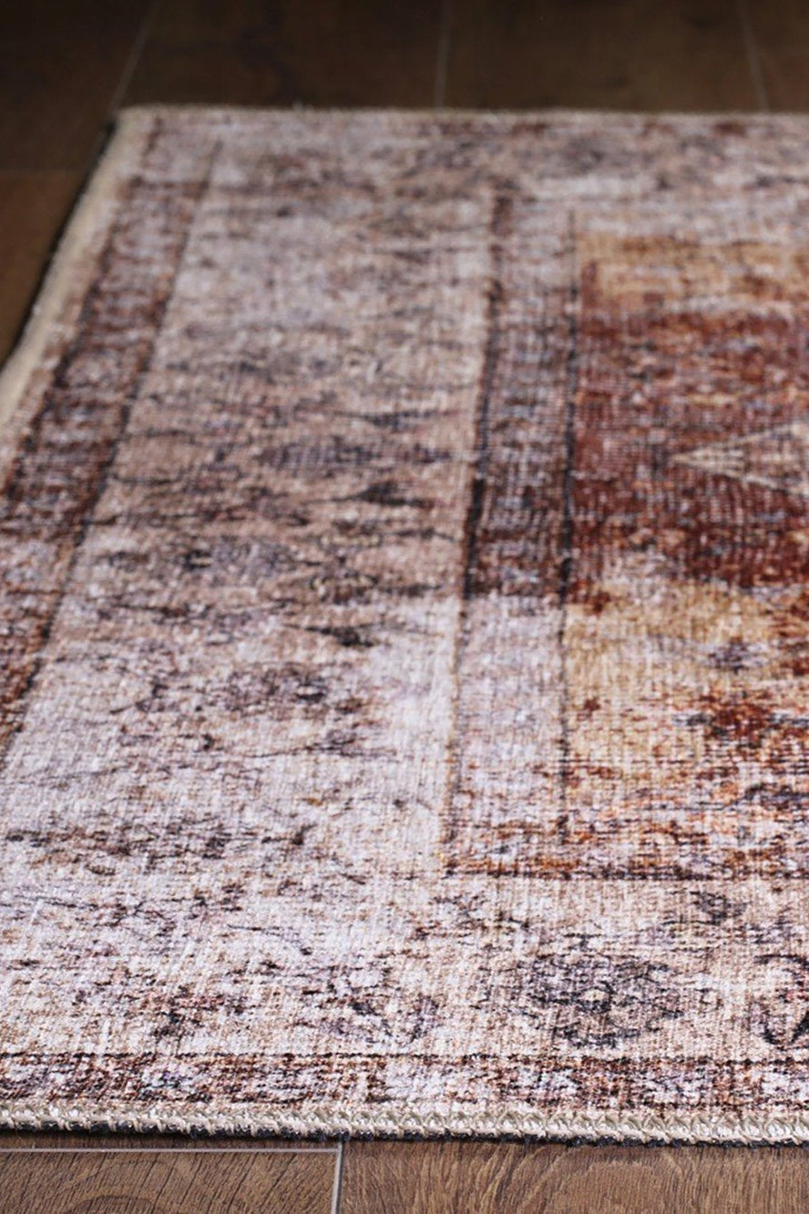 Aisha Oriental Distressed Red and Beige Rug
