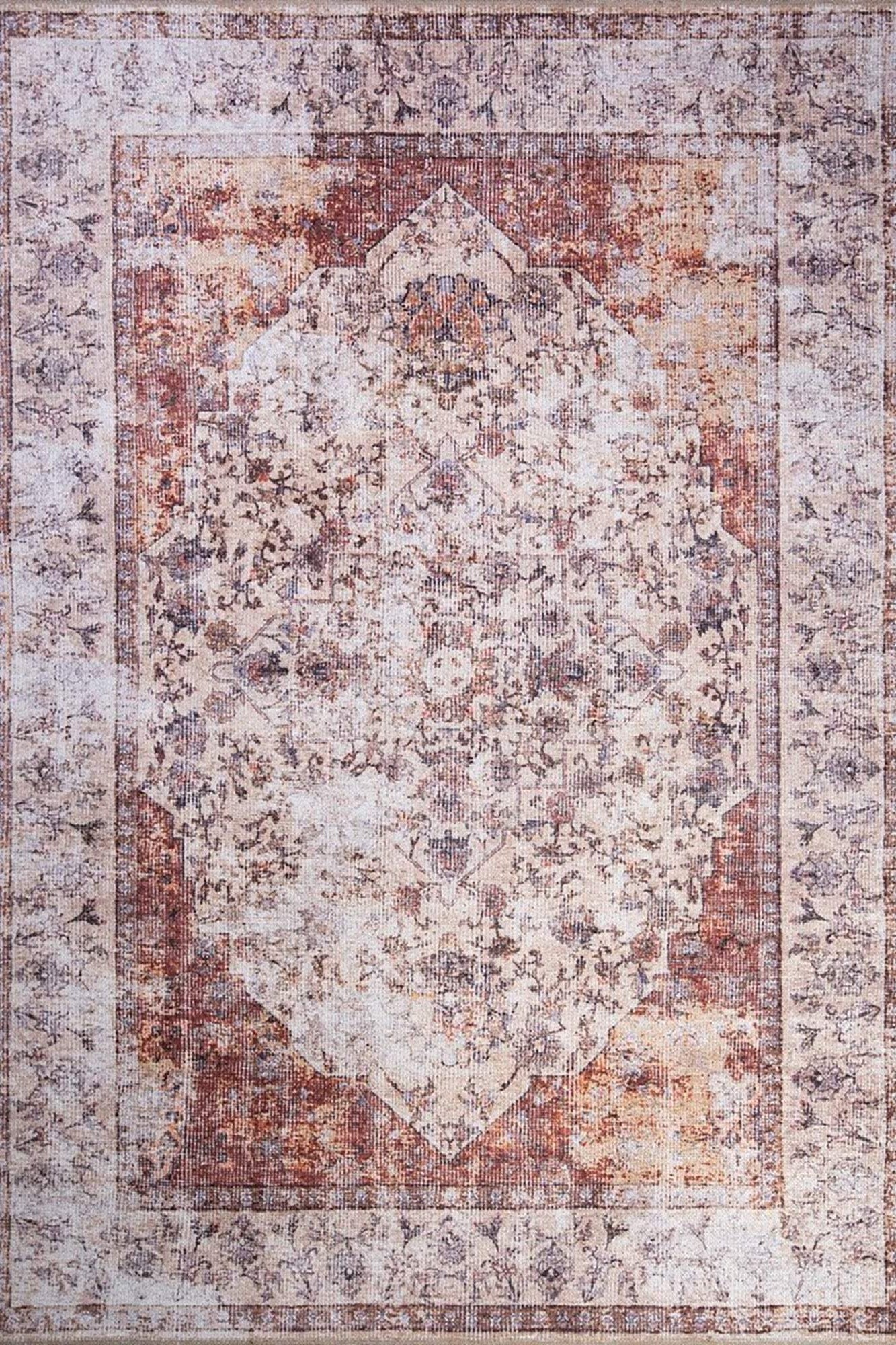 Aisha Oriental Distressed Red and Beige Rug