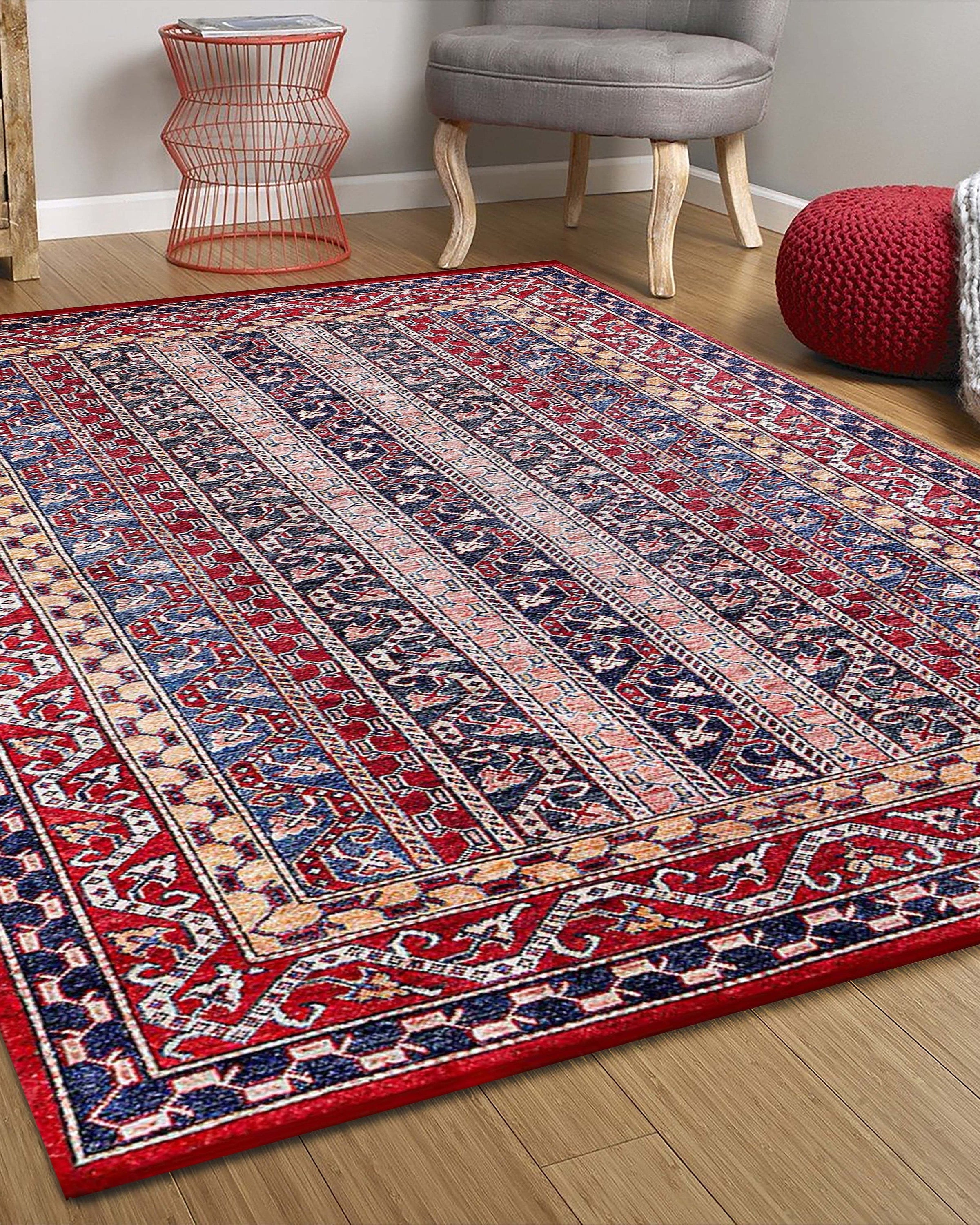 Alaska Red Turkish Kilim Striped Rug