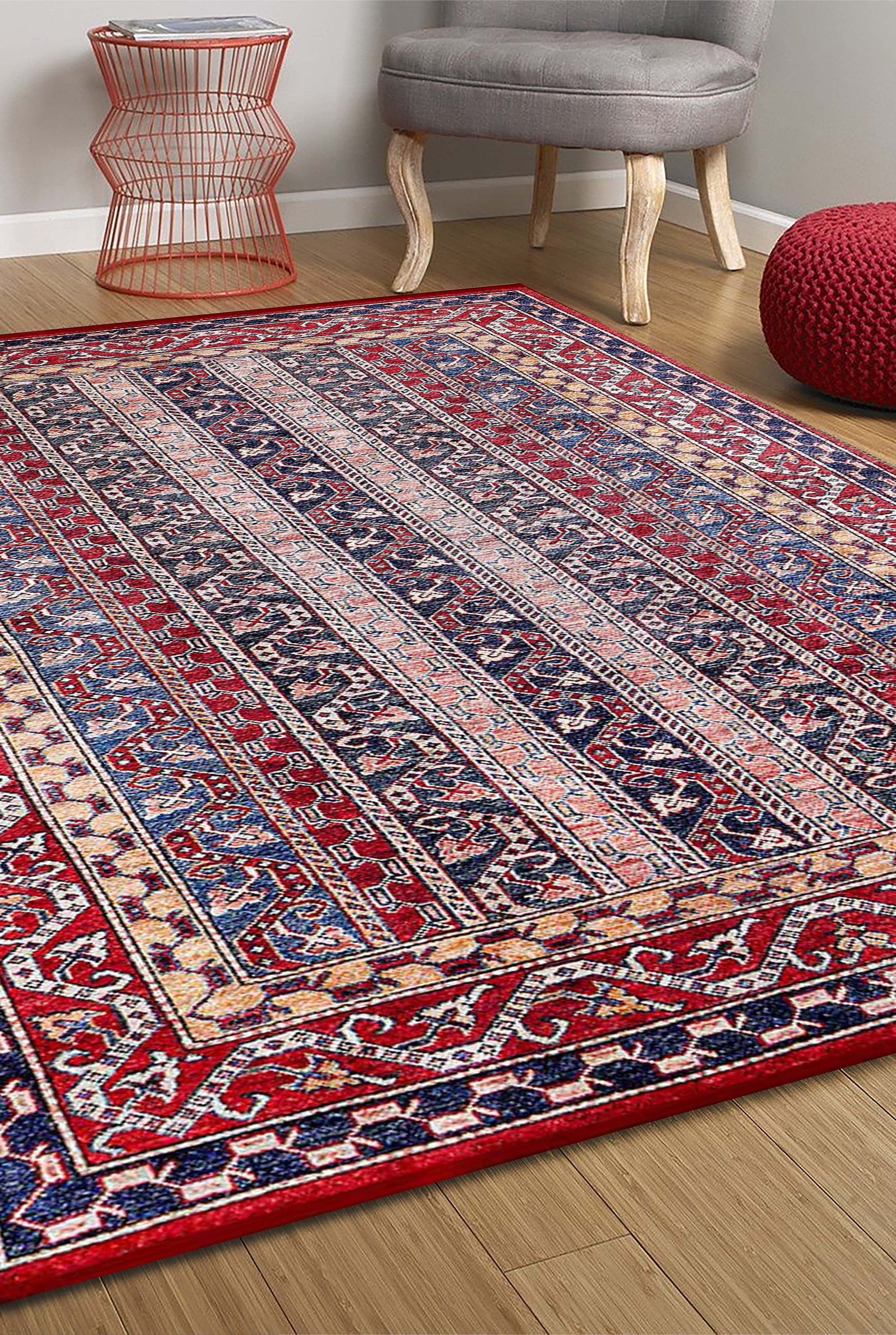 Alaska Red Turkish Kilim Striped Rug