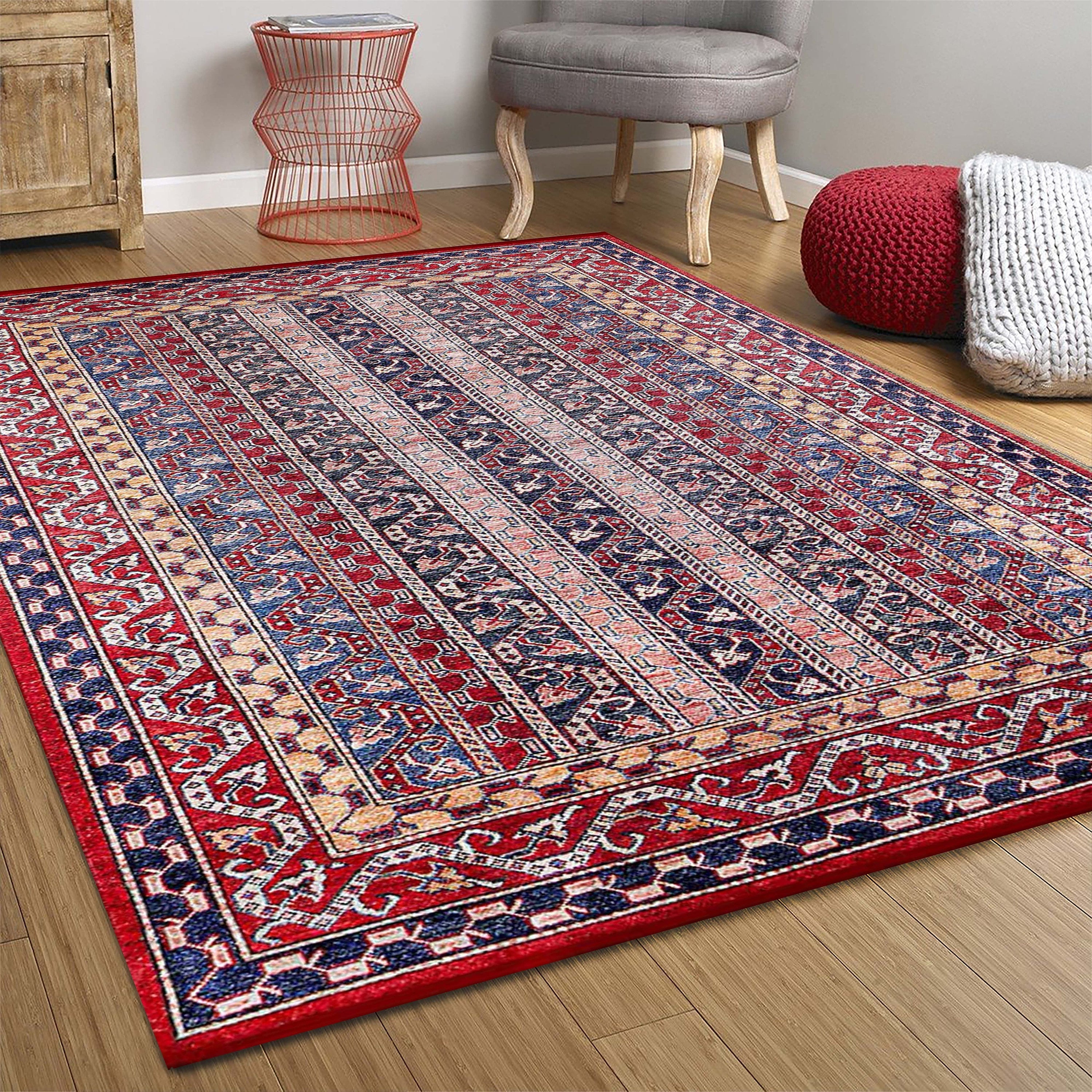 Alaska Red Turkish Kilim Striped Rug
