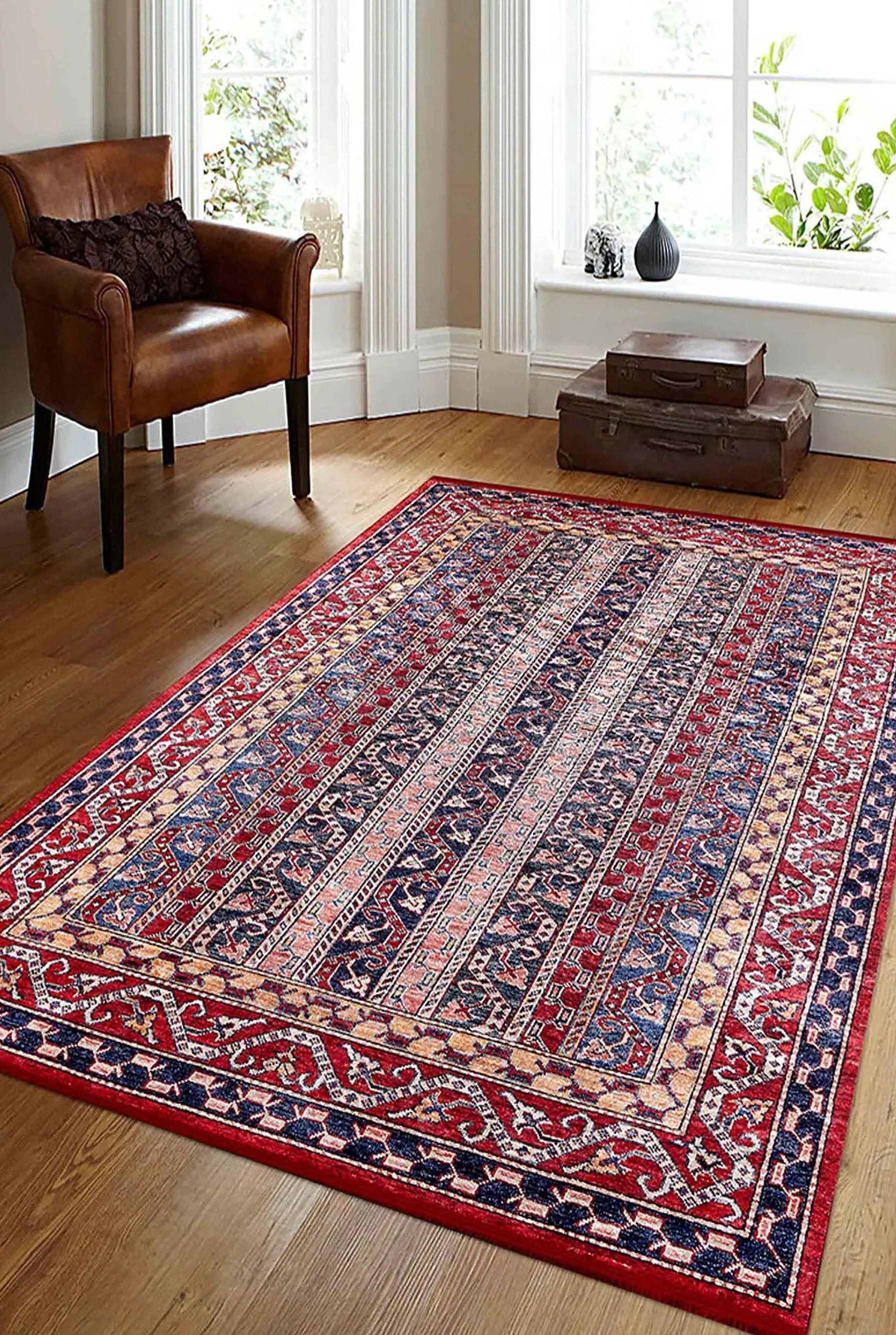Alaska Red Turkish Kilim Striped Rug