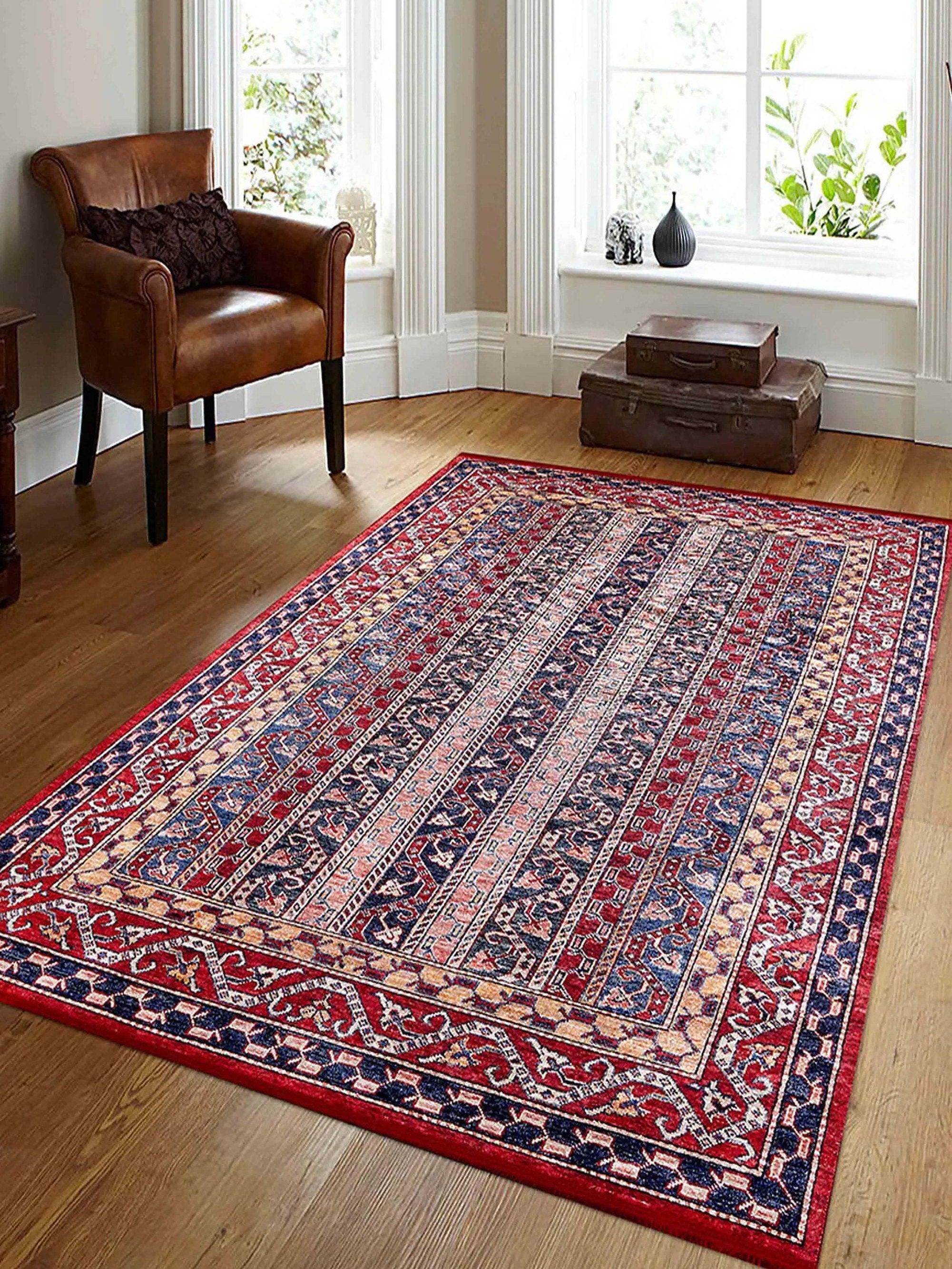 Alaska Red Turkish Kilim Striped Rug