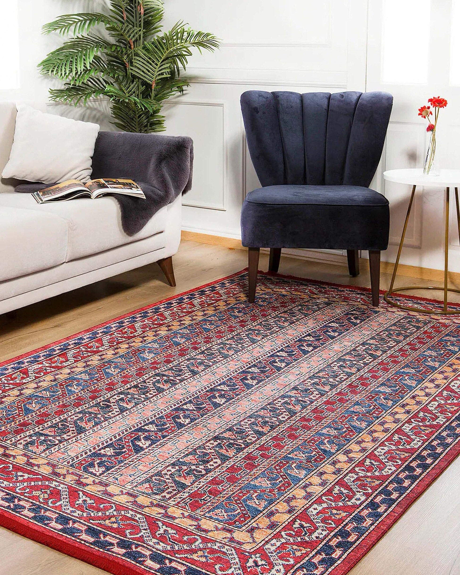 Alaska Red Turkish Kilim Striped Rug