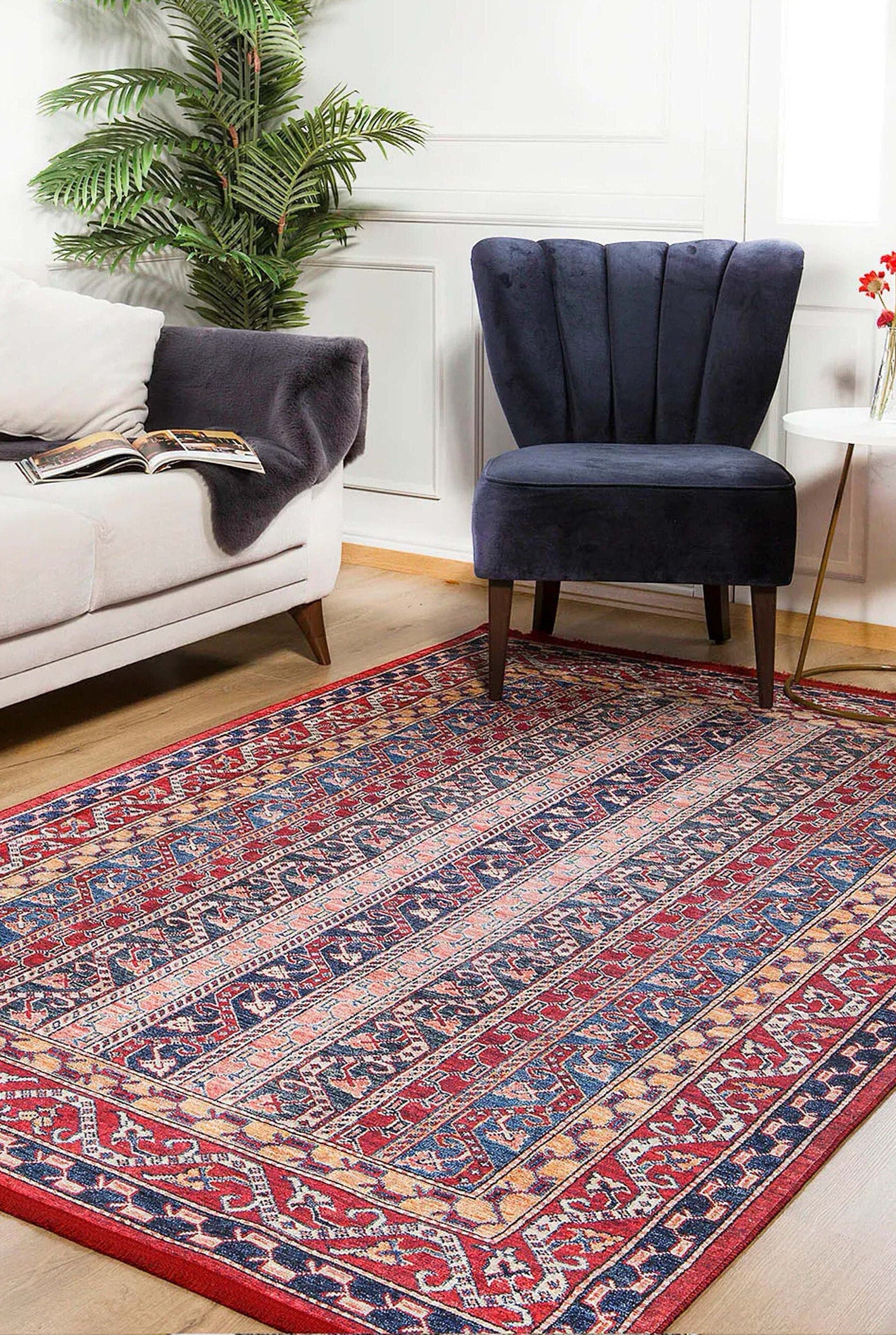 Alaska Red Turkish Kilim Striped Rug