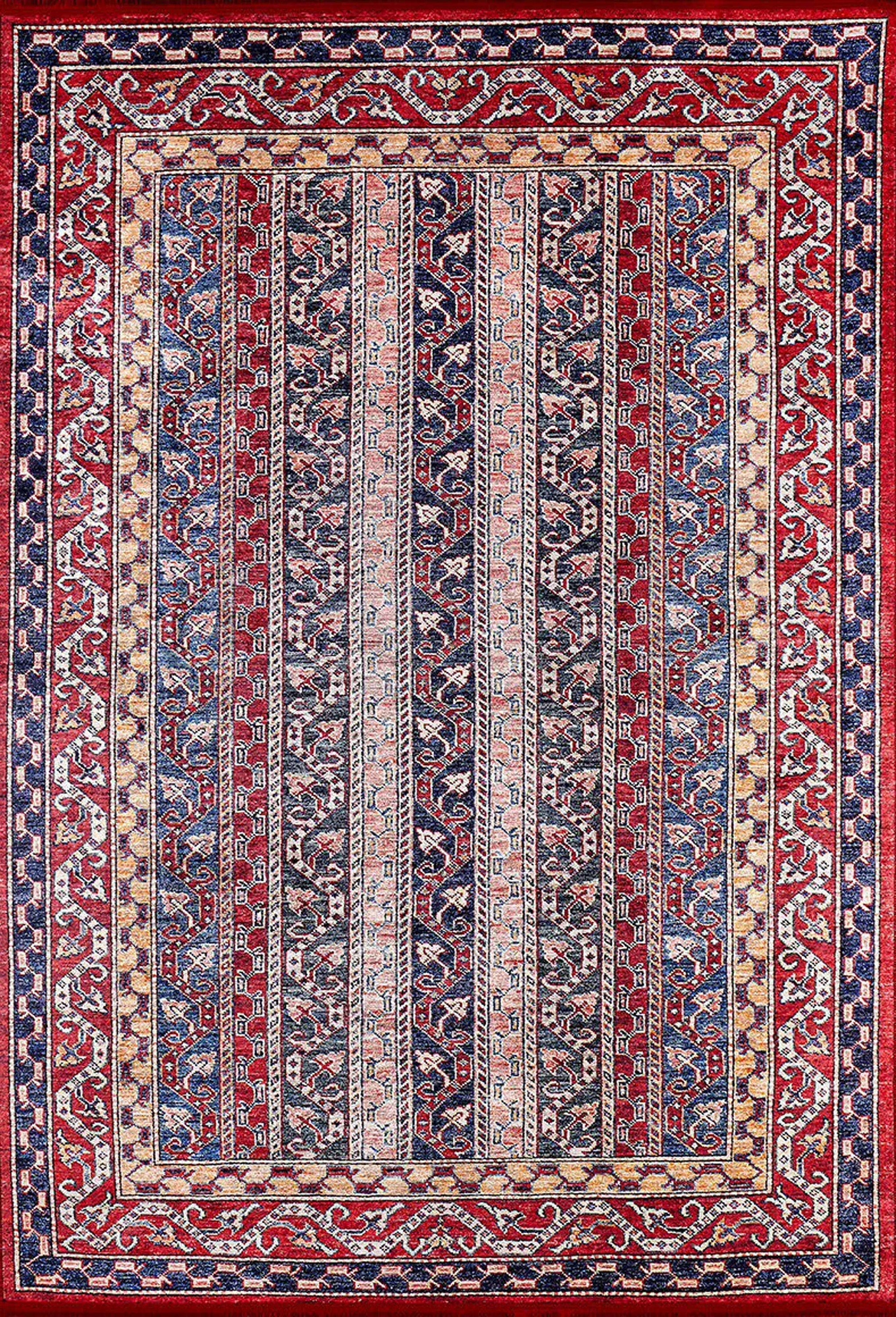 Alaska Red Turkish Kilim Striped Rug