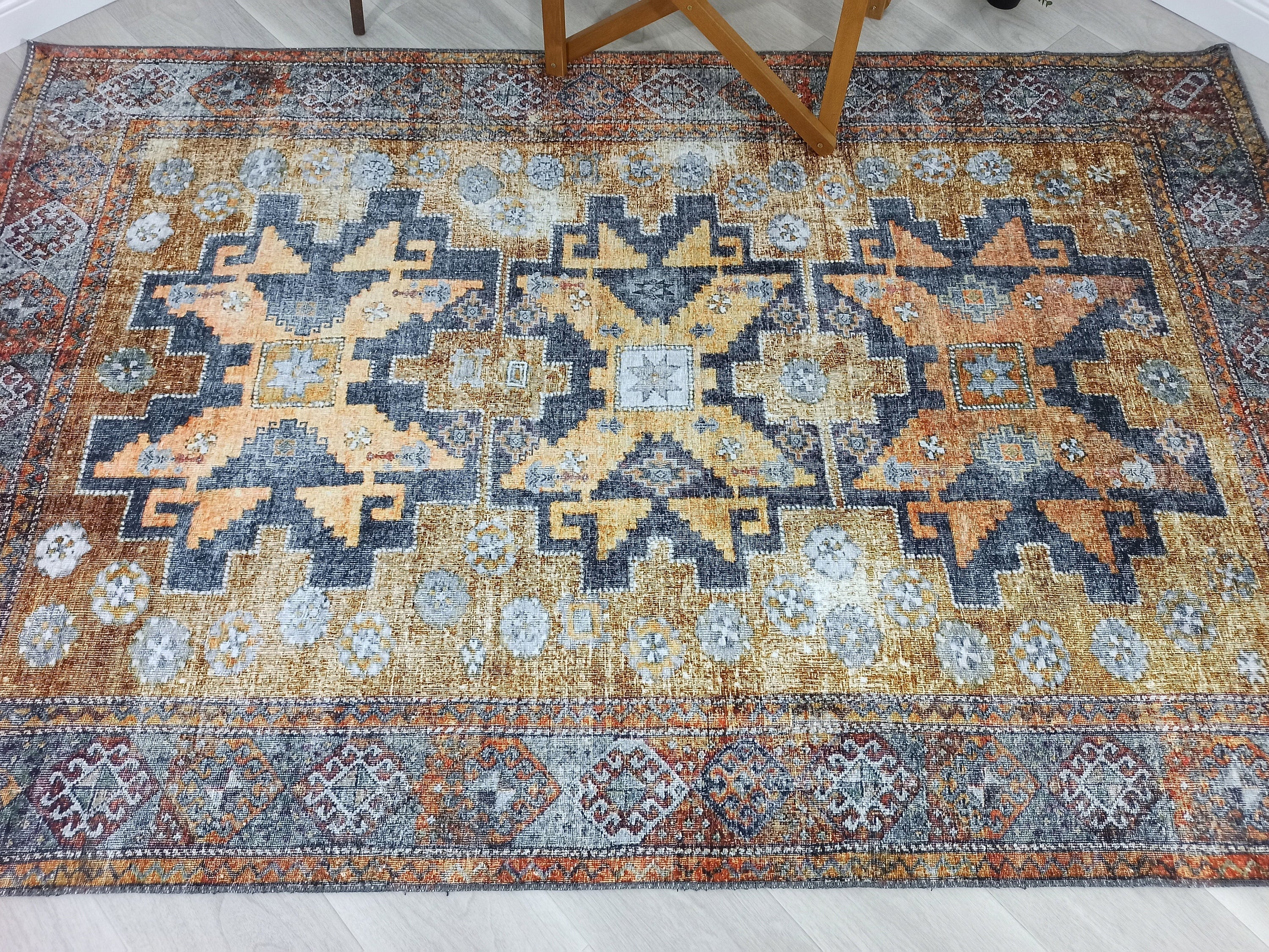 Alma2 Vintage Turkish Yellow Antique Rug