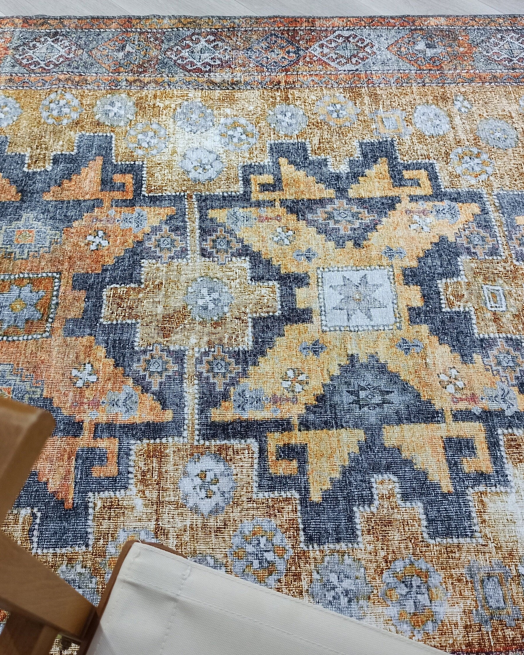 Alma2 Vintage Turkish Yellow Antique Rug