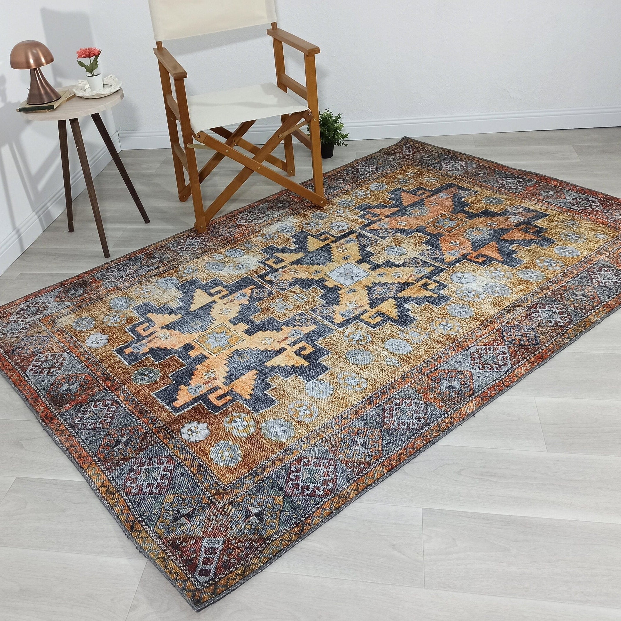 Alma2 Vintage Turkish Yellow Antique Rug