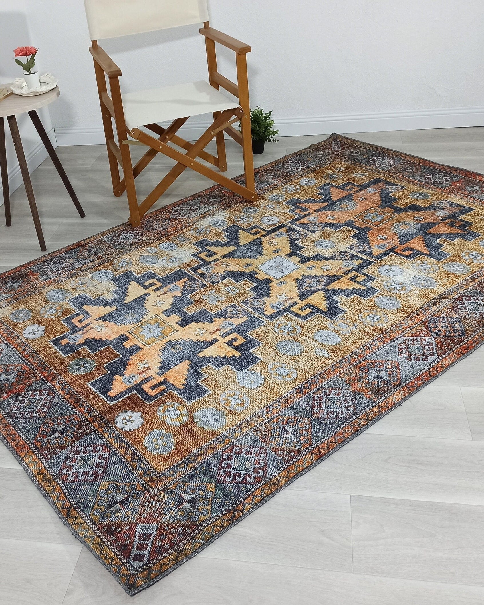 Alma2 Vintage Turkish Yellow Antique Rug