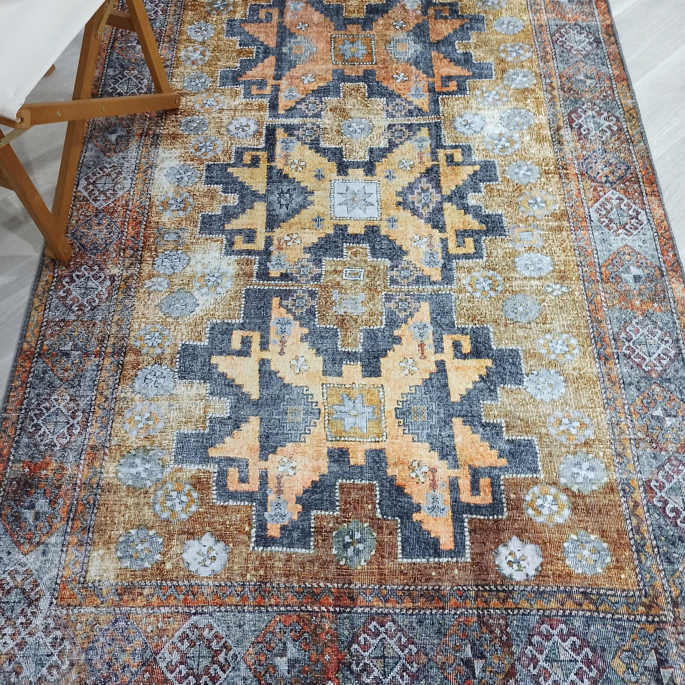 Alma2 Vintage Turkish Yellow Antique Rug