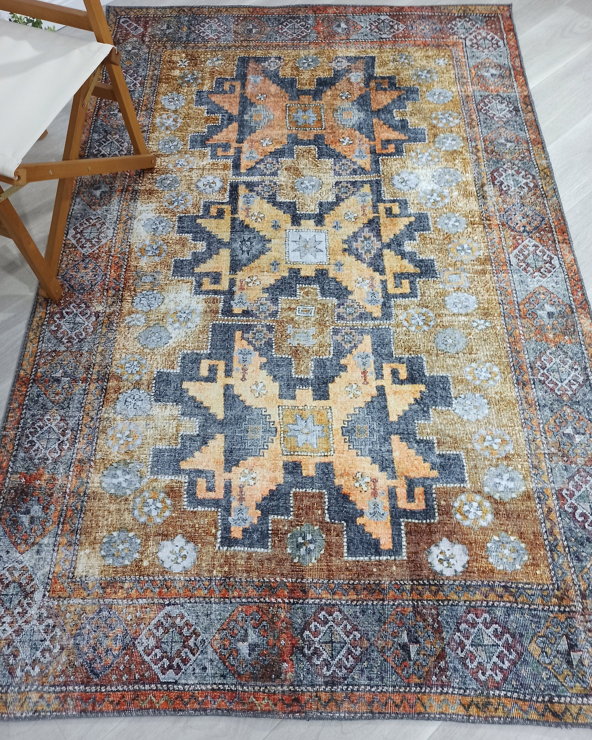 Alma2 Vintage Turkish Yellow Antique Rug