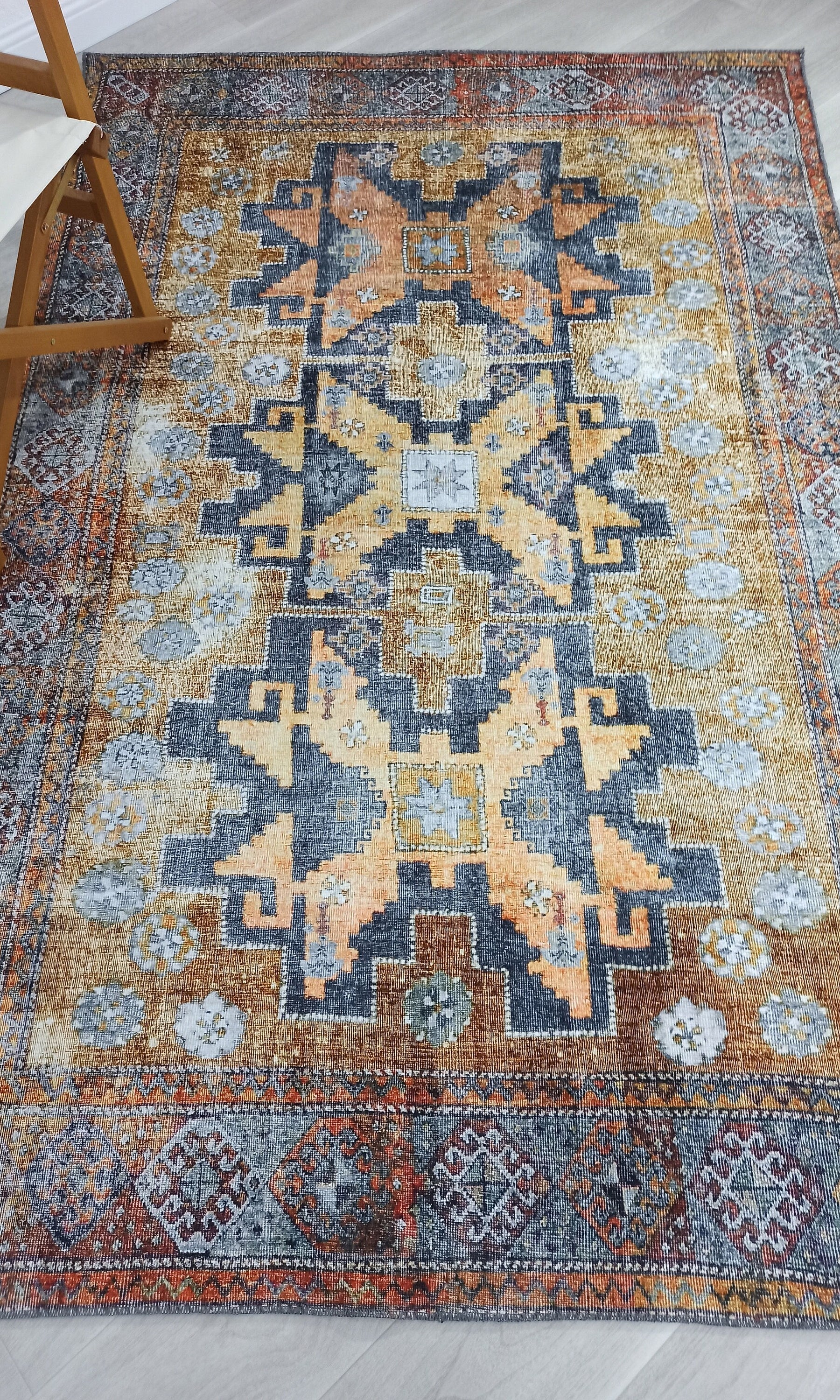 Alma2 Vintage Turkish Yellow Antique Rug