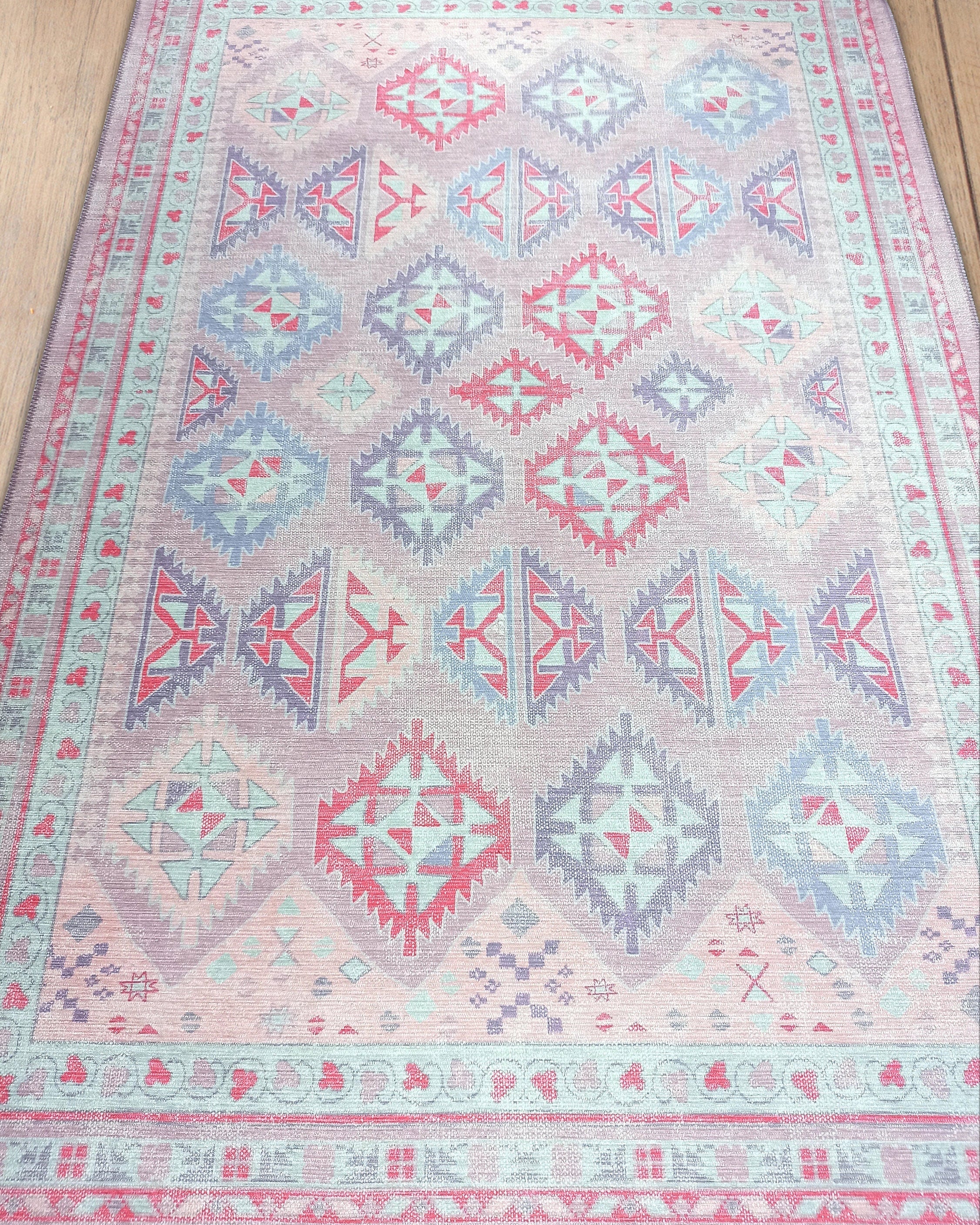 Alora Pink & Lavender Herki Vintage Oushak Rug