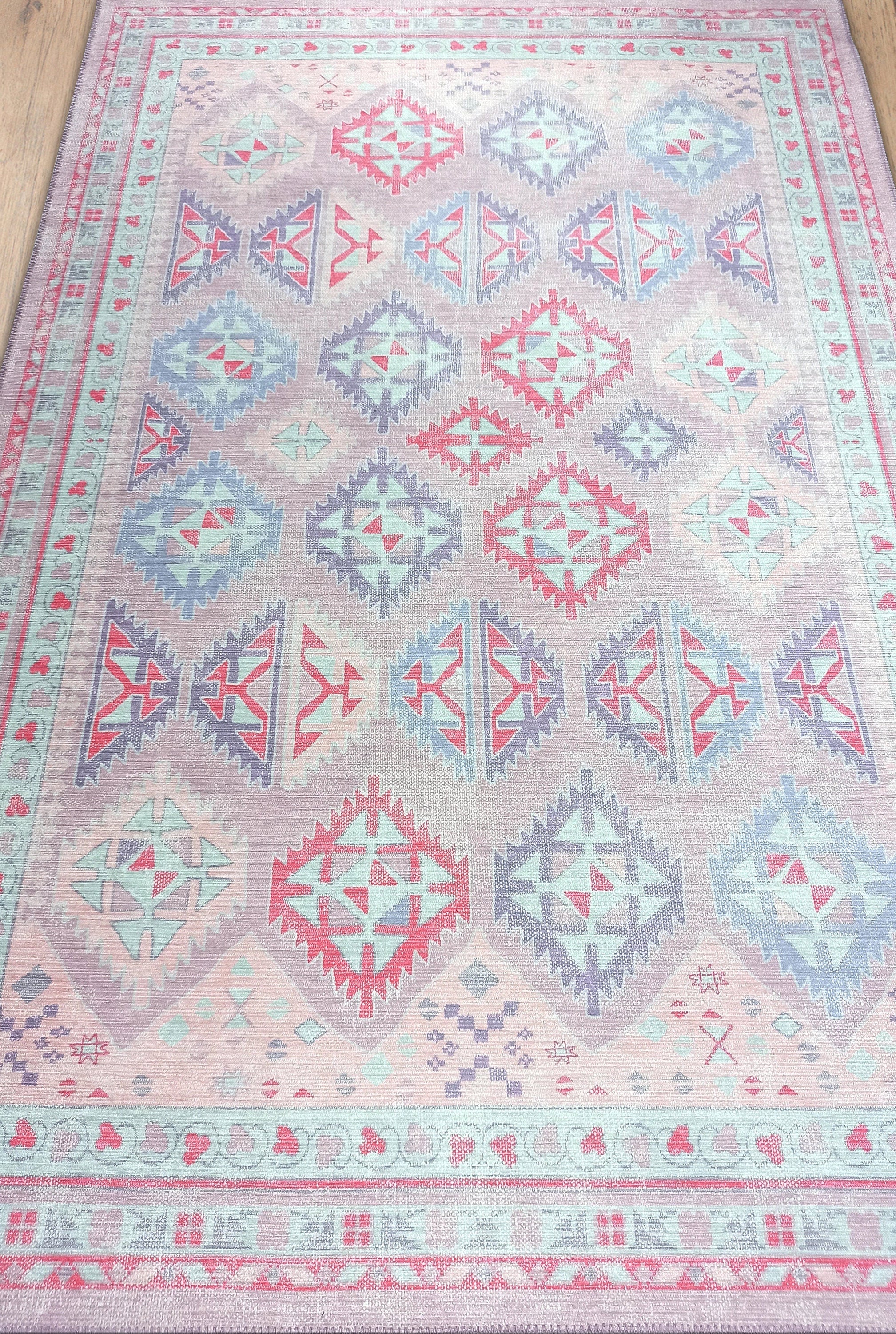 Alora Pink & Lavender Herki Vintage Oushak Rug