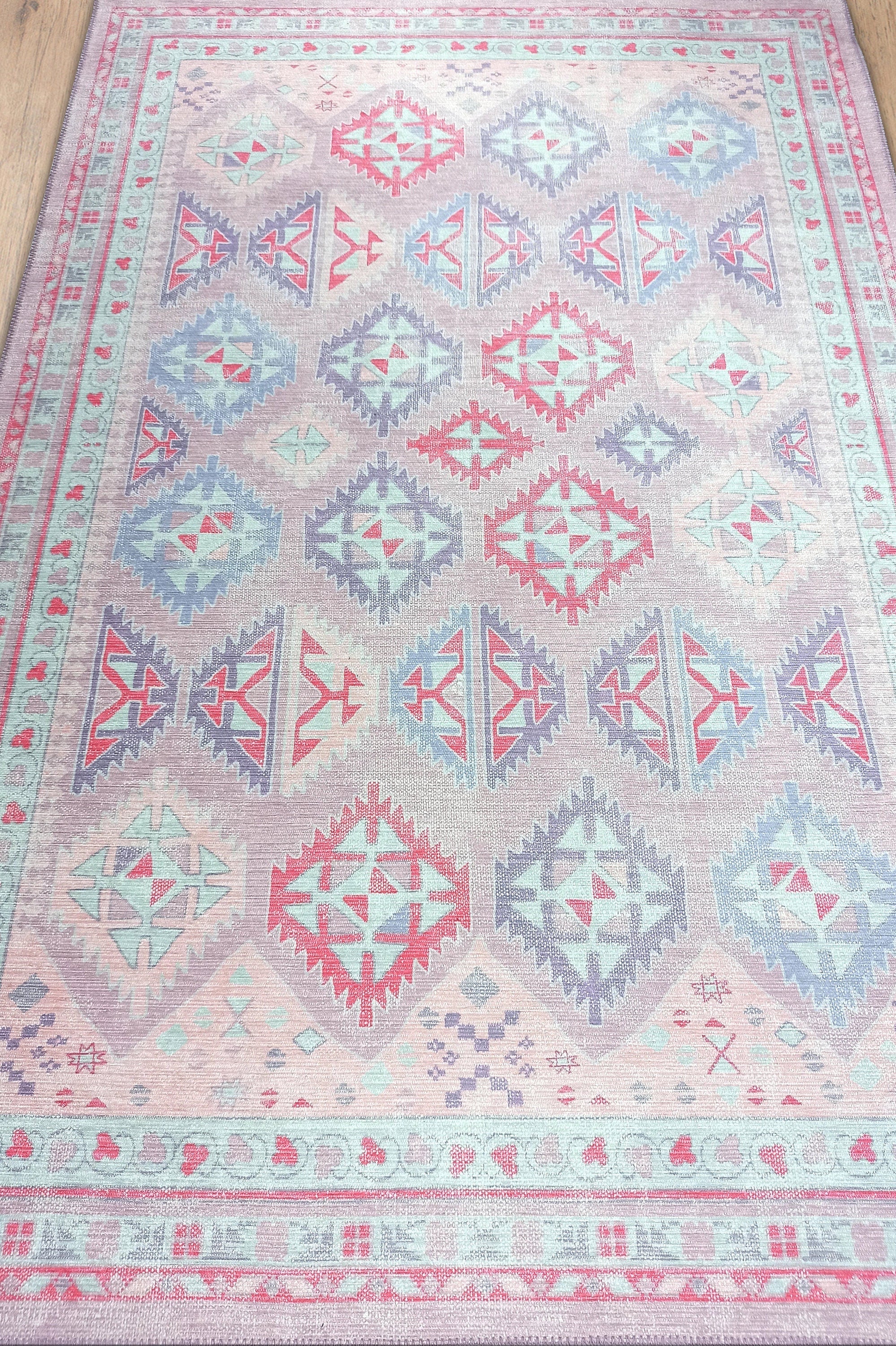 Alora Pink & Lavender Herki Vintage Oushak Rug